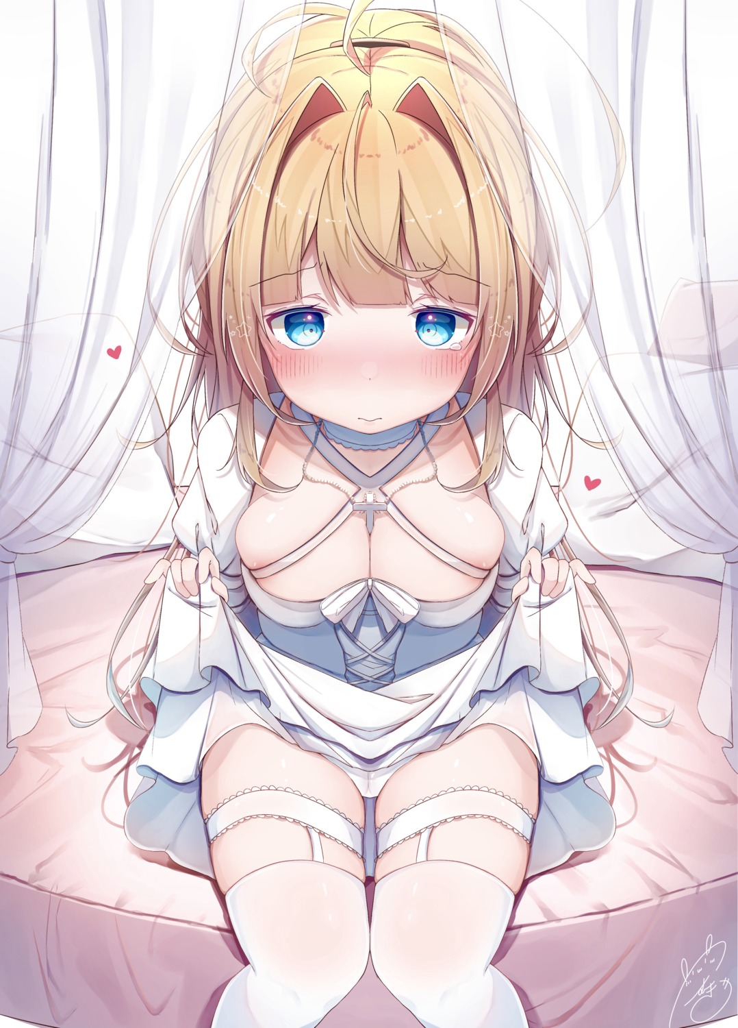 dress garter no_bra pantsu skirt_lift stockings tagme thighhighs