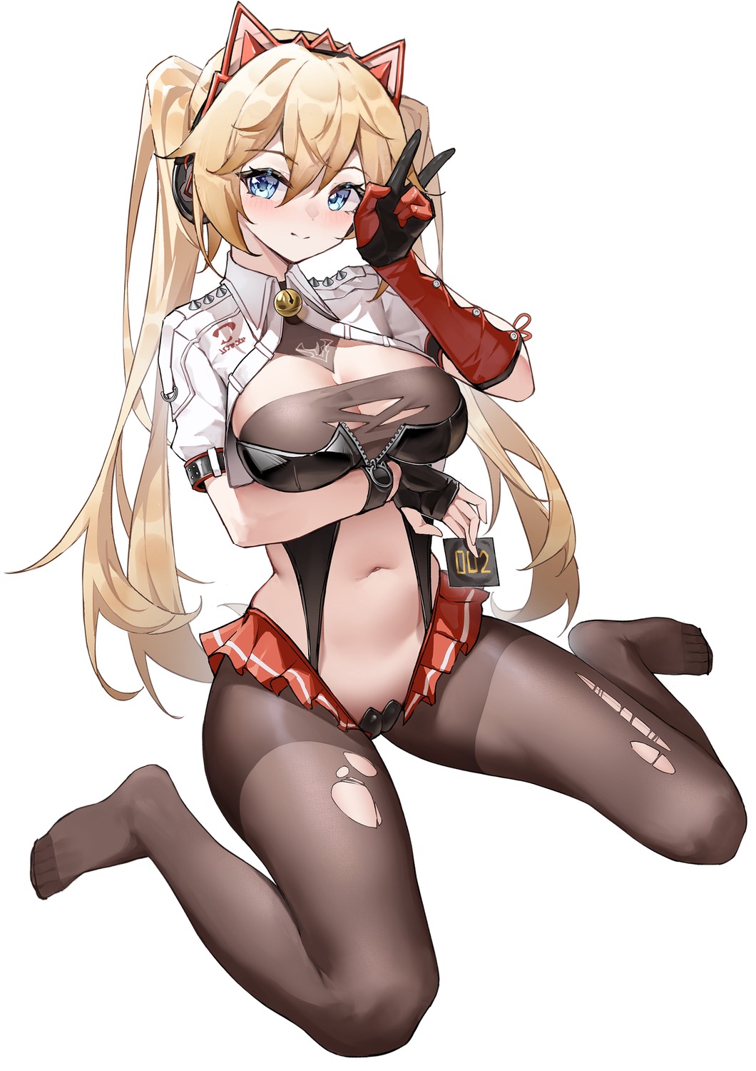 animal_ears headphones hundun_no_bifang maebari no_bra nopan pantyhose torn_clothes