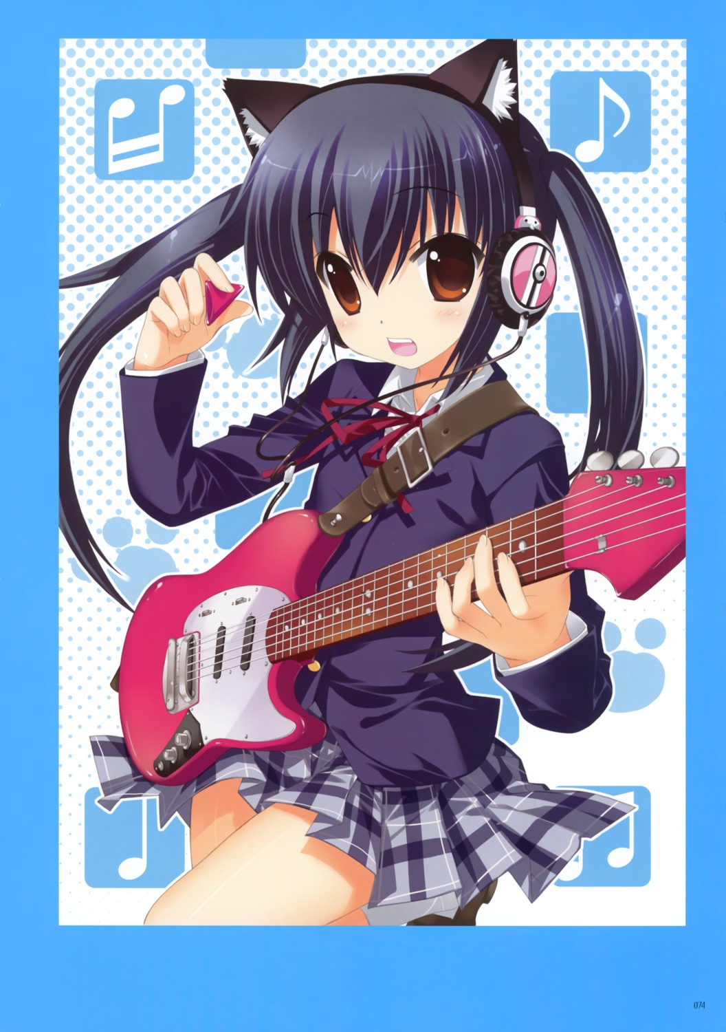 animal_ears fujima_takuya guitar headphones k-on! nakano_azusa nekomimi seifuku