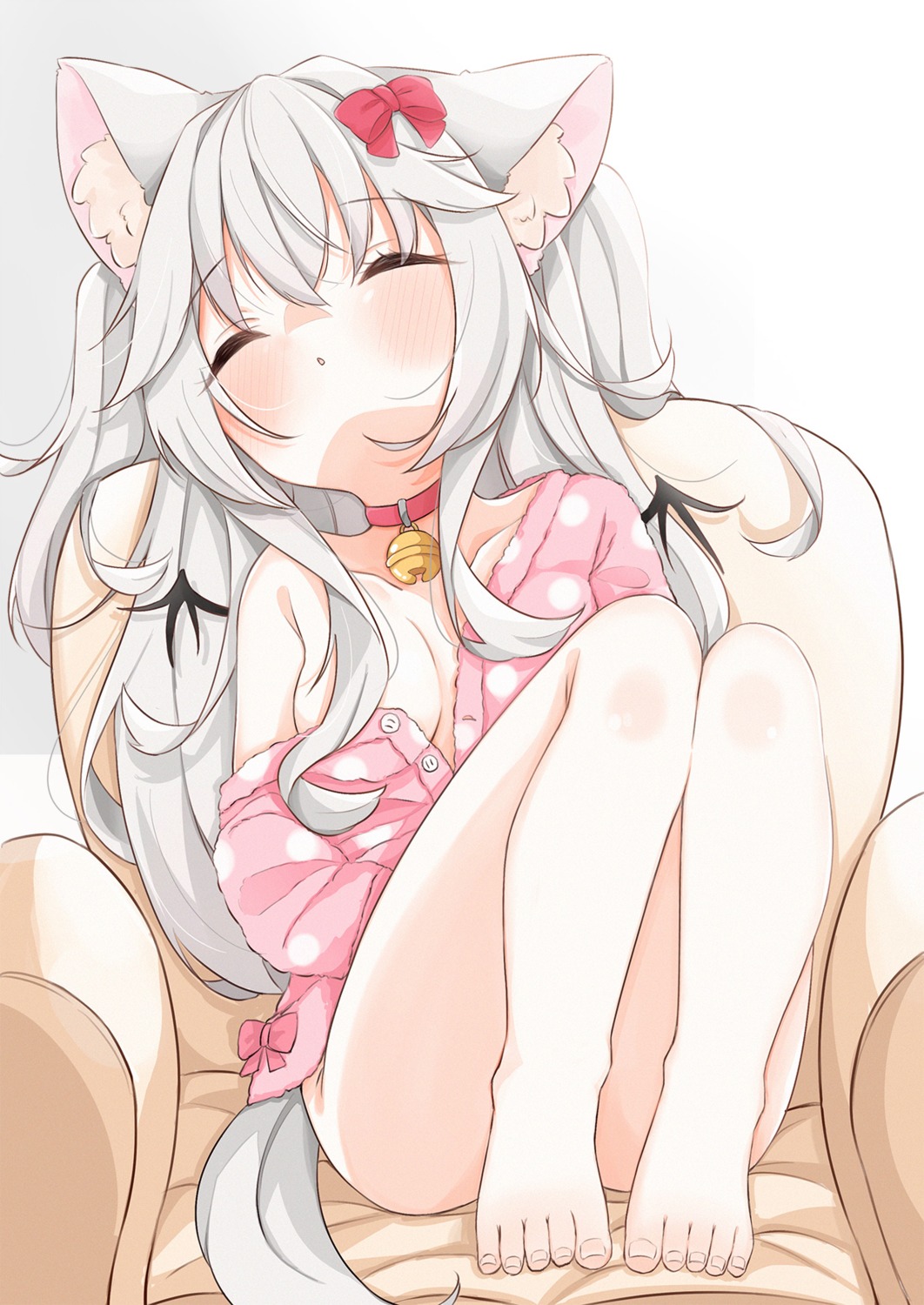 animal_ears bottomless feet minato_yu_(0514) nekomimi no_bra open_shirt pajama tail