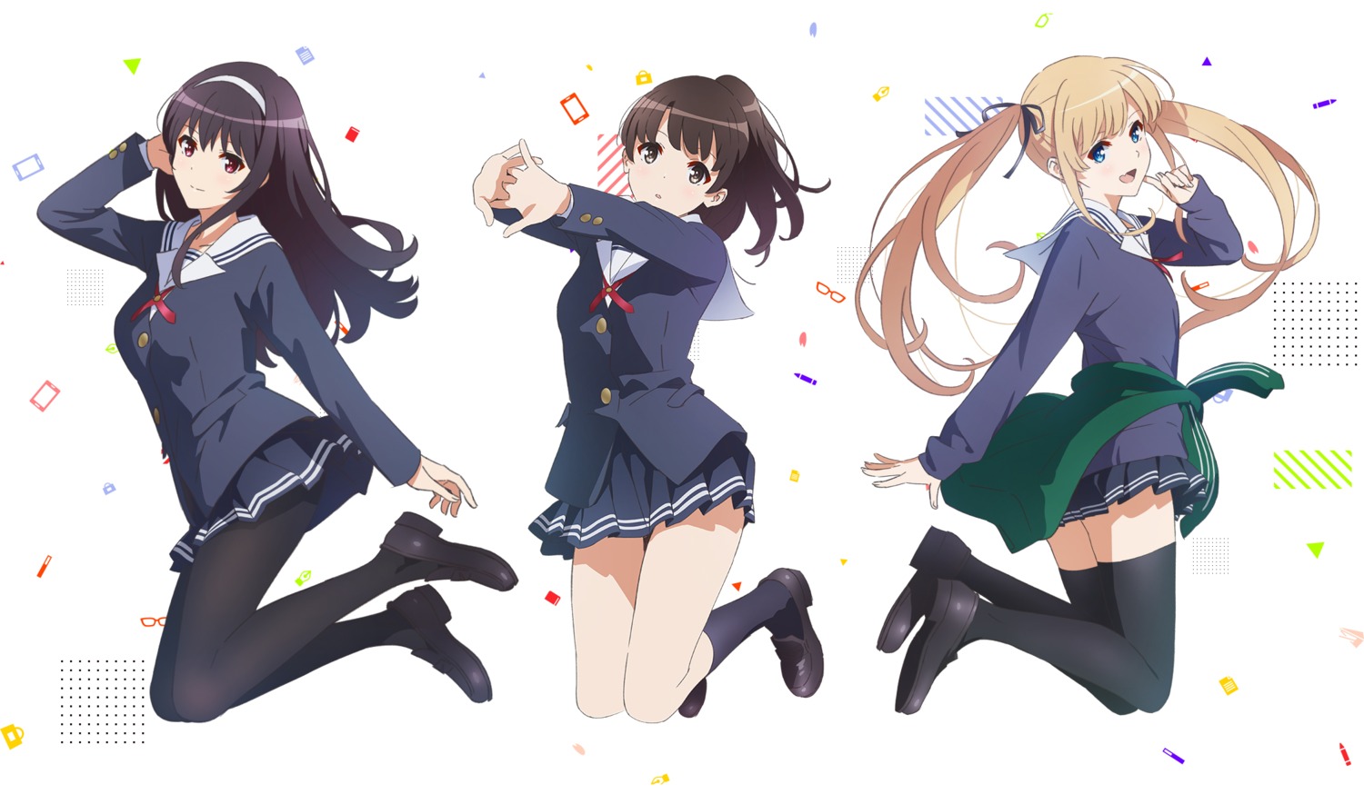 heels kasumigaoka_utaha katou_megumi pantyhose saenai_heroine_no_sodatekata sawamura_spencer_eriri seifuku thighhighs