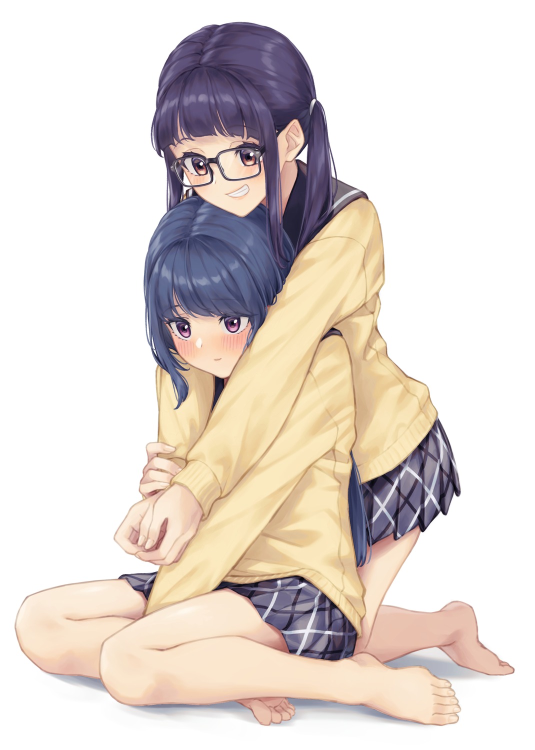 banana_oekaki feet megane oogaki_chiaki seifuku shima_rin sweater yurucamp