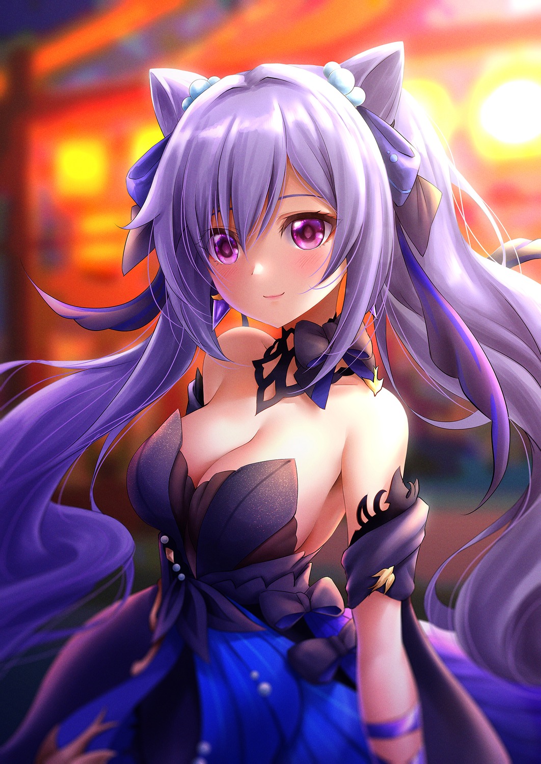 cleavage dress genshin_impact keqing no_bra royboy