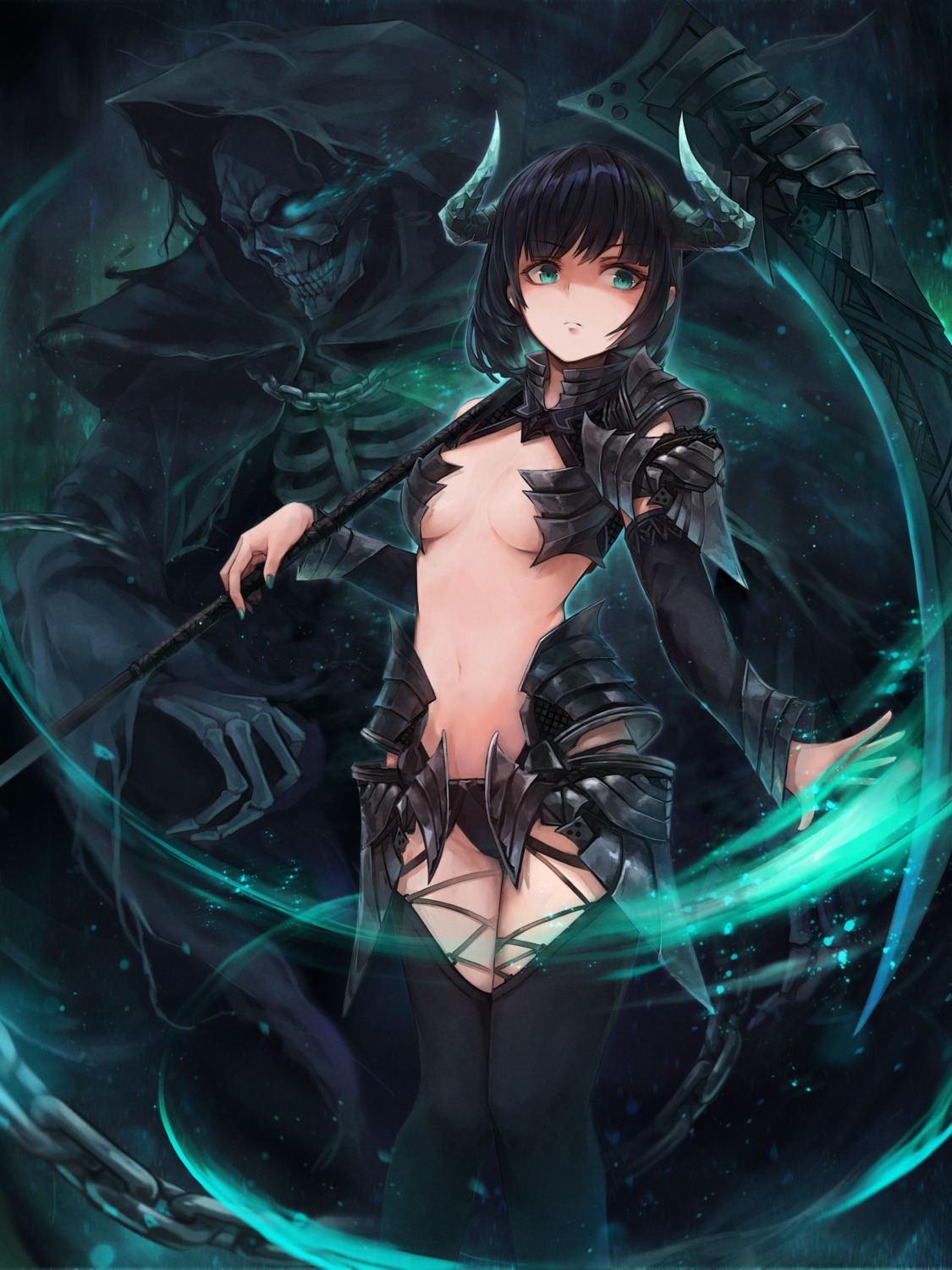 armor bikini_armor crystalherb horns thighhighs weapon