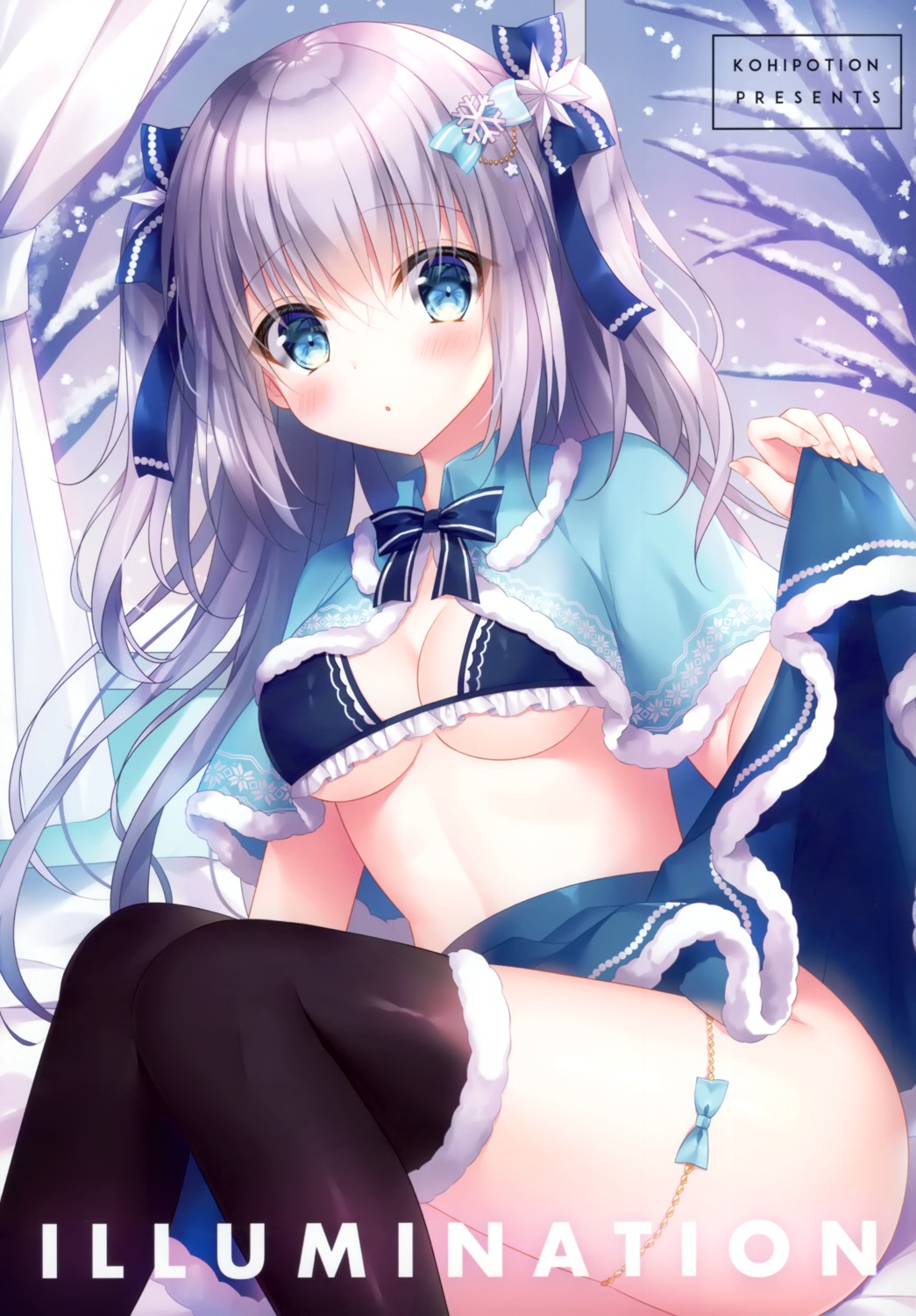 bra christmas garter kohinata_hoshimi skirt_lift thighhighs