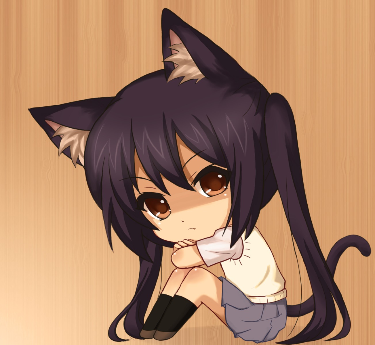 animal_ears chibi k-on! nakano_azusa nekomimi seifuku tail tonee