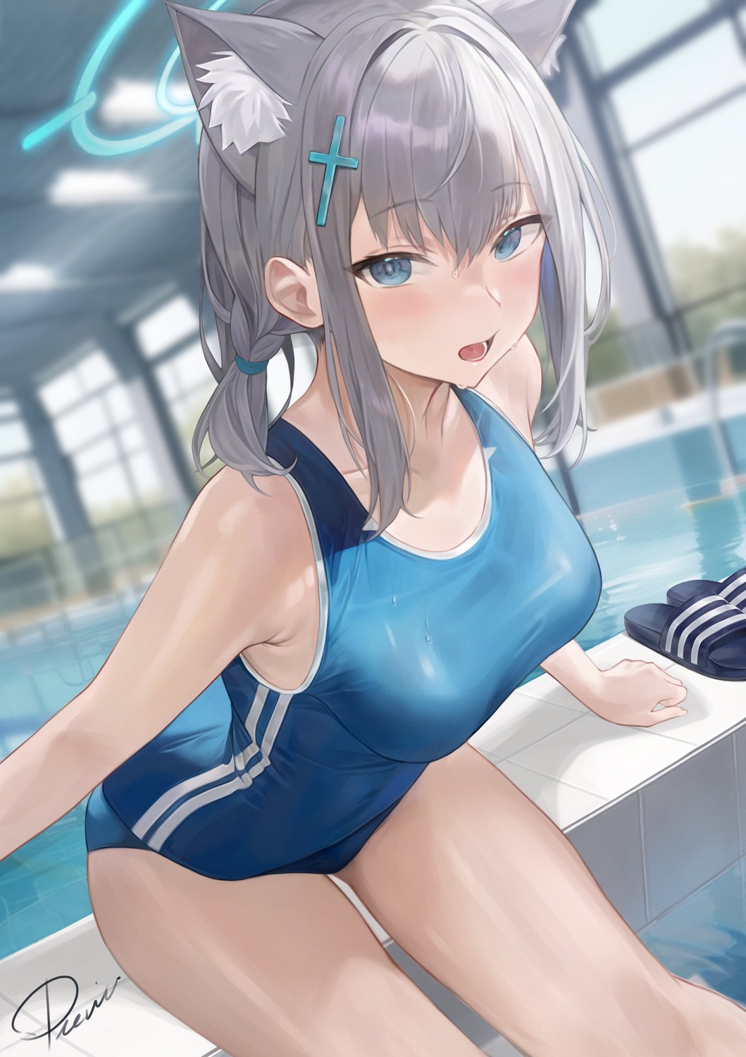 animal_ears blue_archive halo jpeg_artifacts nekomimi preview_(preview0) sunaookami_shiroko swimsuits