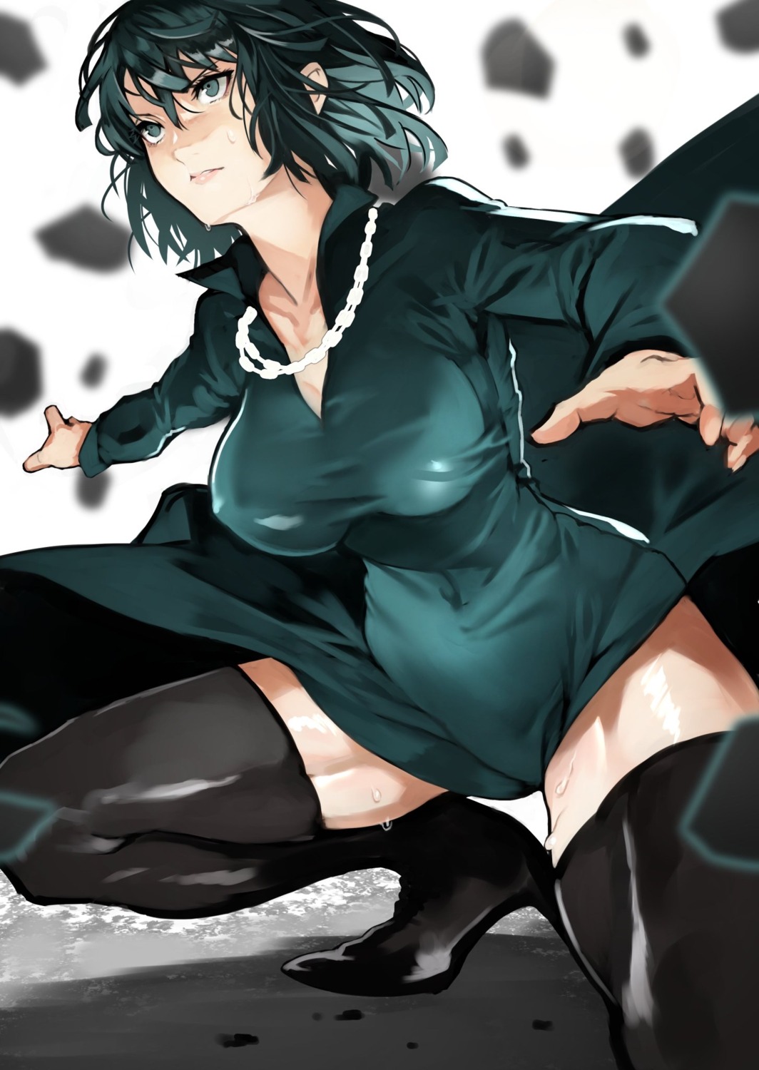 dress erect_nipples fubuki_(one_punch_man) heels one_punch_man skirt_lift thighhighs yoshio_(55level)