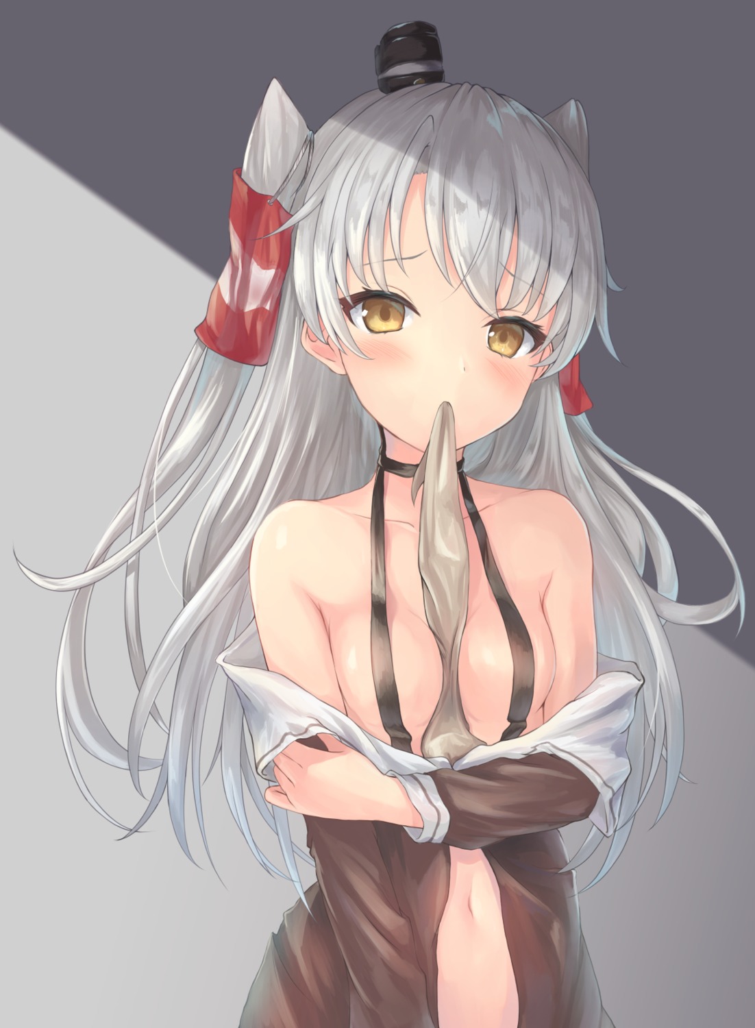 amatsukaze_(kancolle) breasts kantai_collection no_bra open_shirt parfait seifuku