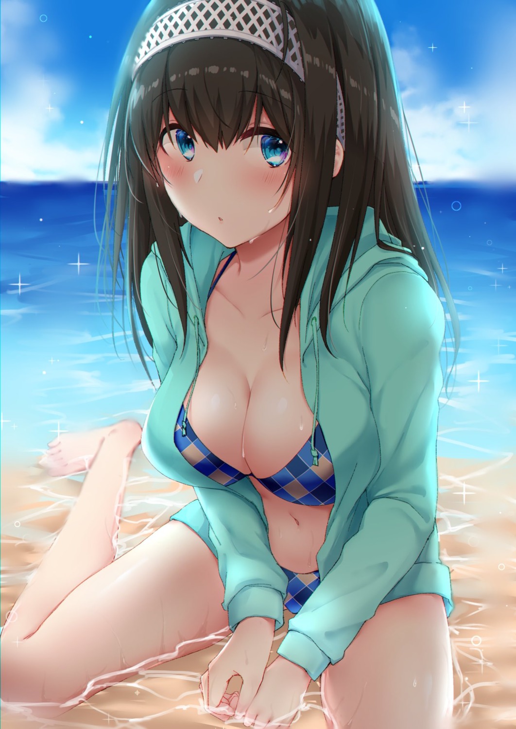 bikini cleavage kyuunosuke_(lactis09) open_shirt sagisawa_fumika swimsuits the_idolm@ster the_idolm@ster_cinderella_girls wet