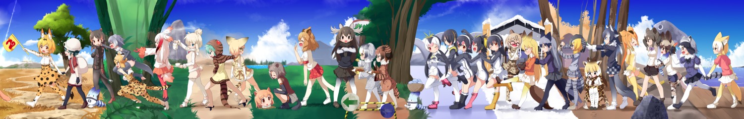 alpaca_suri american_beaver animal_ears black-tailed_prairie_dog brown_bear_(kemono_friends) campo_fliker common_raccoon crested_ibis emperor_penguin eurasian_eagle_owl ezo_red_fox fennec_(kemono_friends) gentoo_penguin golden_snub-nosed_monkey grey_wolf hippopotamas_(kemono_friends) humboldt_penguin jaguar_(kemono_friends) kaban_(kemono_friends) kemono_friends leotard lion_(kemono_friends) lucky_beast makuran margay_(kemono_friends) megane northern_white-faced_owl panther pantyhose reticulated_giraffe rockhopper_penguin royal_penguin sand_cat serval silver_fox small-clawed_otter tail thighhighs tsuchinoko_(kemono_friends) wings