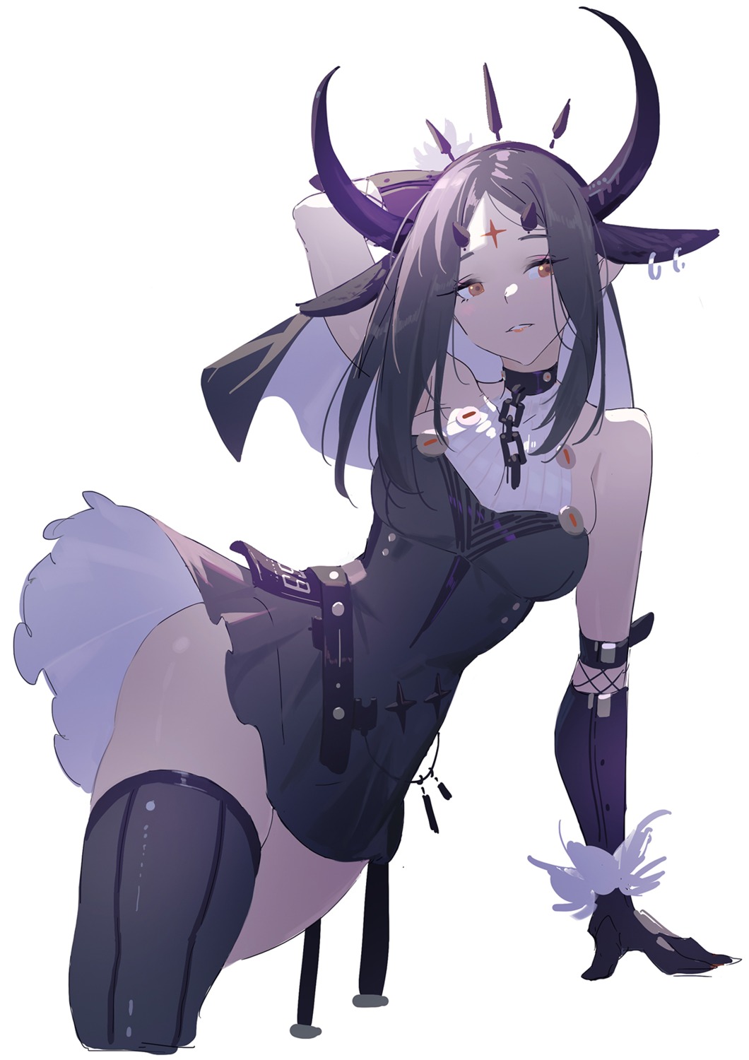 animal_ears horns huang_(volt0526) skirt_lift thighhighs