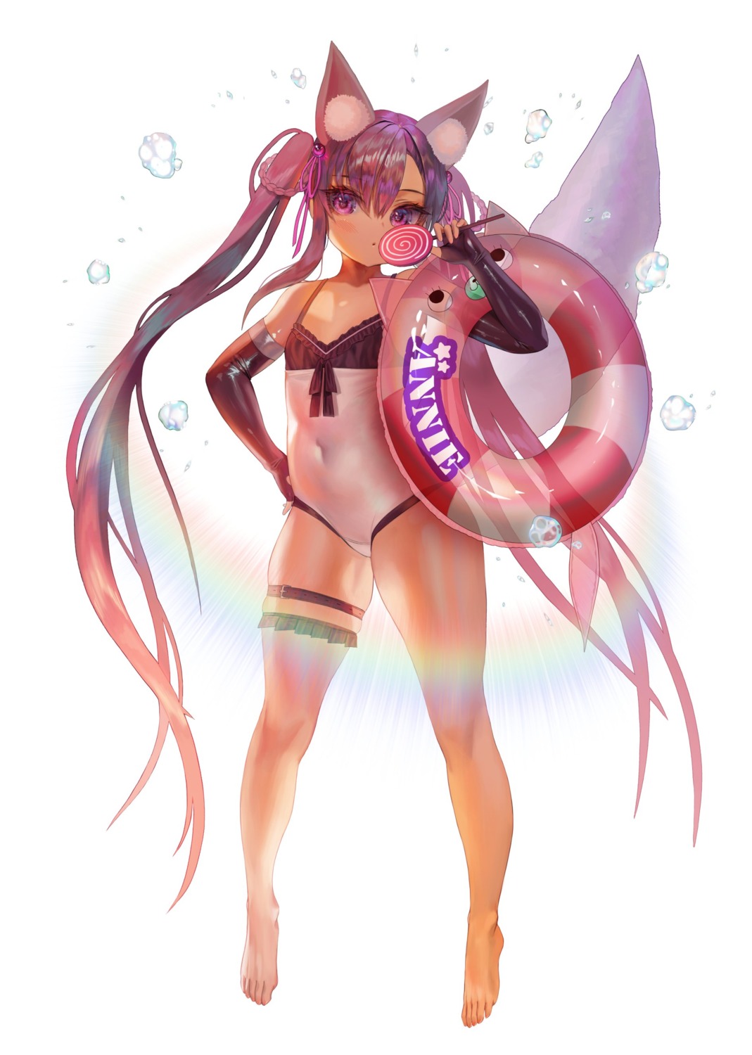 animal_ears annie_(destiny_child) destiny_child garter myabit swimsuits tail