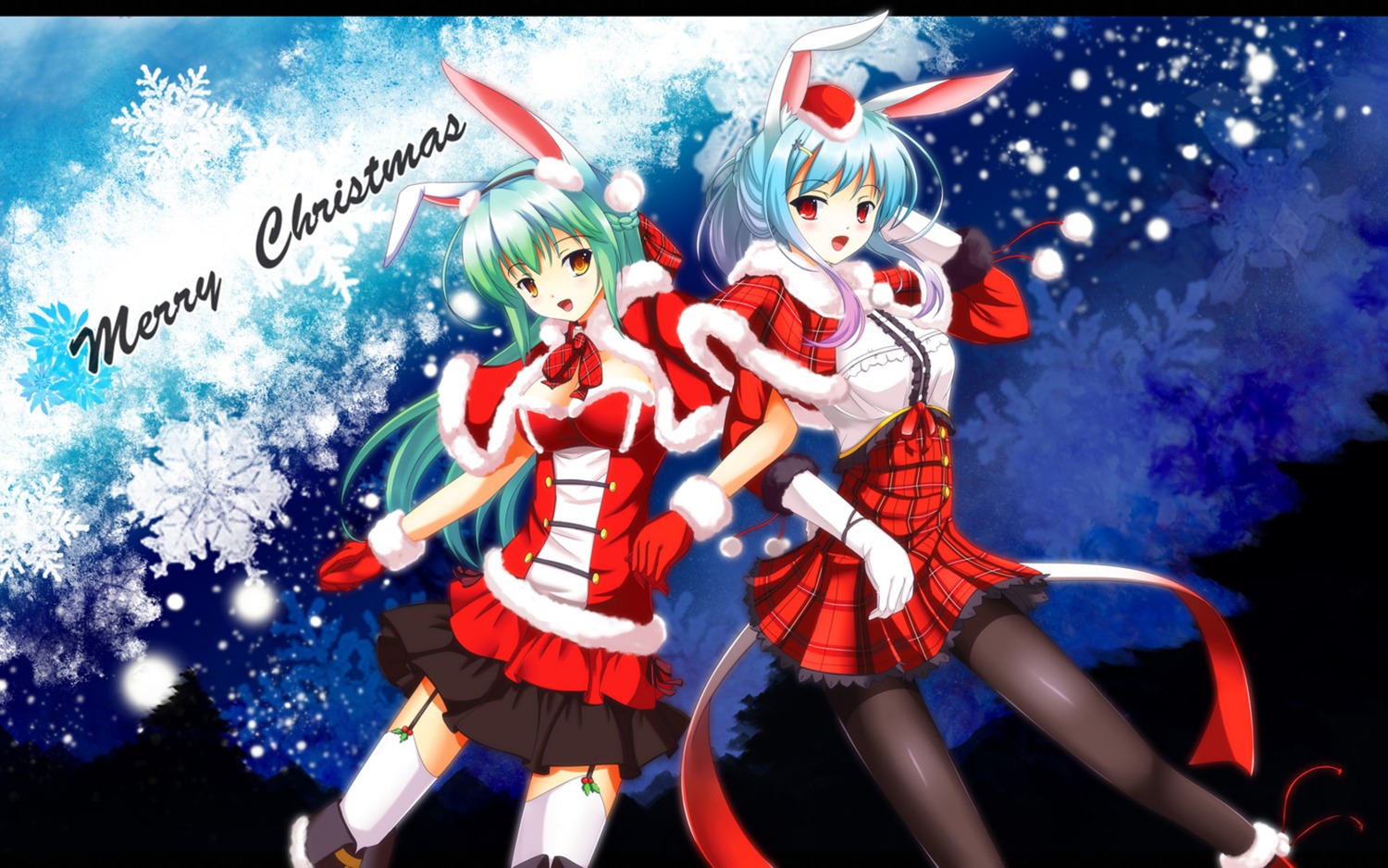 animal_ears bunny_ears christmas fatke pantyhose thighhighs wallpaper