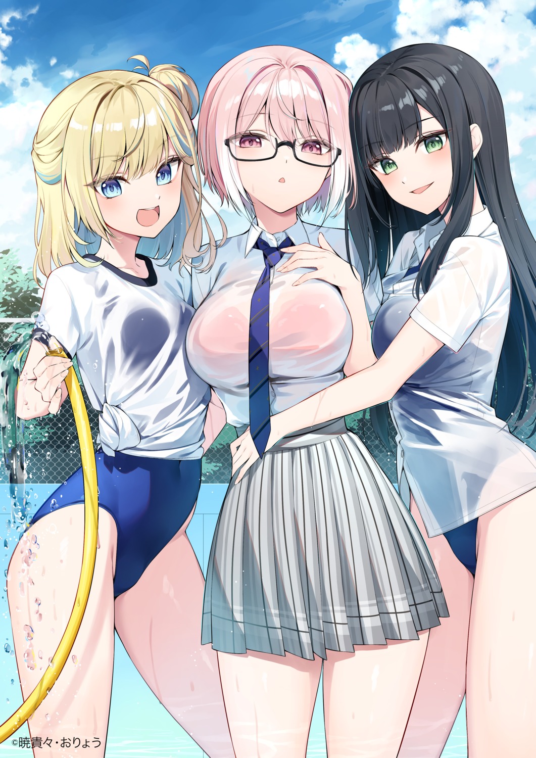 bra gym_uniform megane oryou see_through seifuku swimsuits wet wet_clothes