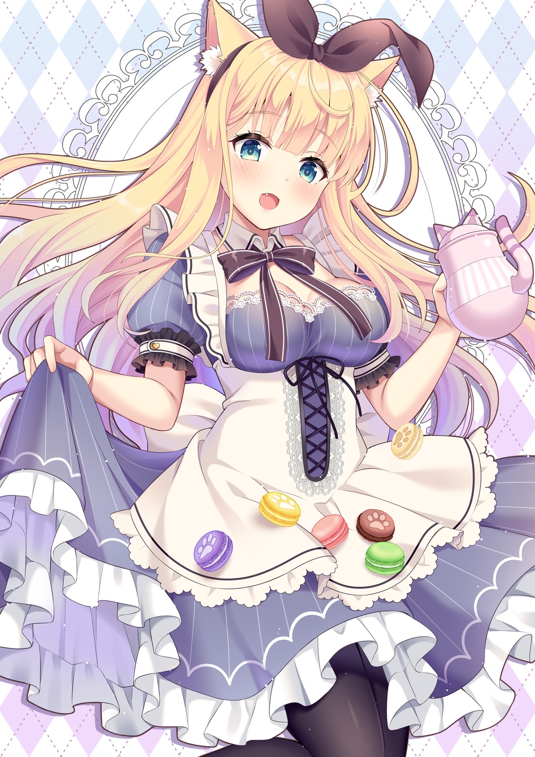 alice alice_in_wonderland animal_ears maid nekomimi no_bra pantyhose skirt_lift suzumia_(daydream)