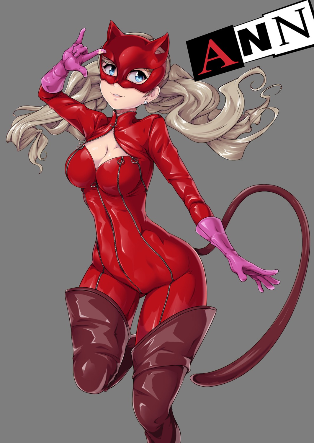 animal_ears animeflux bodysuit cleavage nekomimi persona_5 tail takamaki_anne thighhighs transparent_png