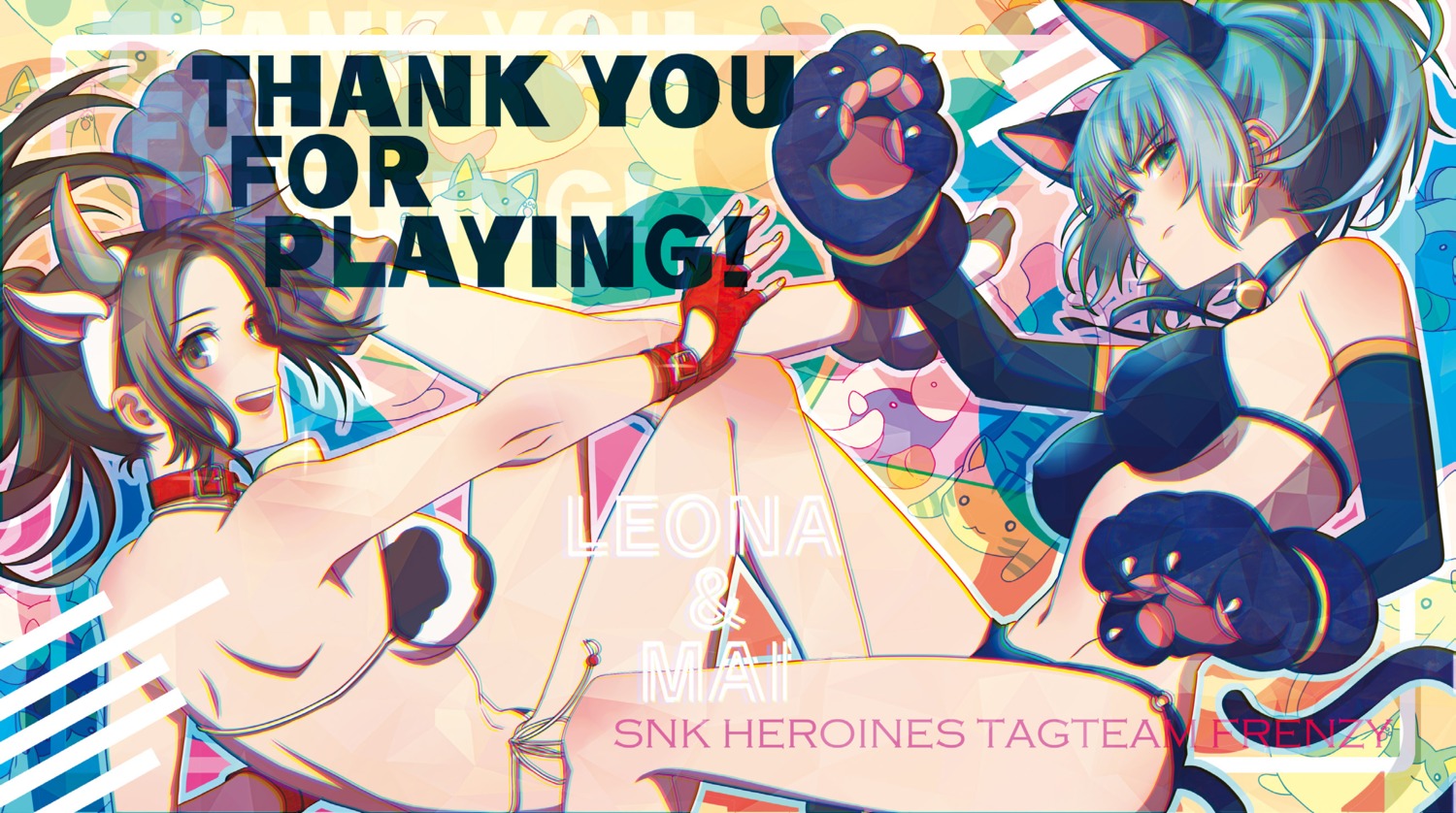 animal_ears bikini fatal_fury horns king_of_fighters leona_heidern nekomimi shiranui_mai snk snk_heroines_tag_team_frenzy swimsuits tagme tail