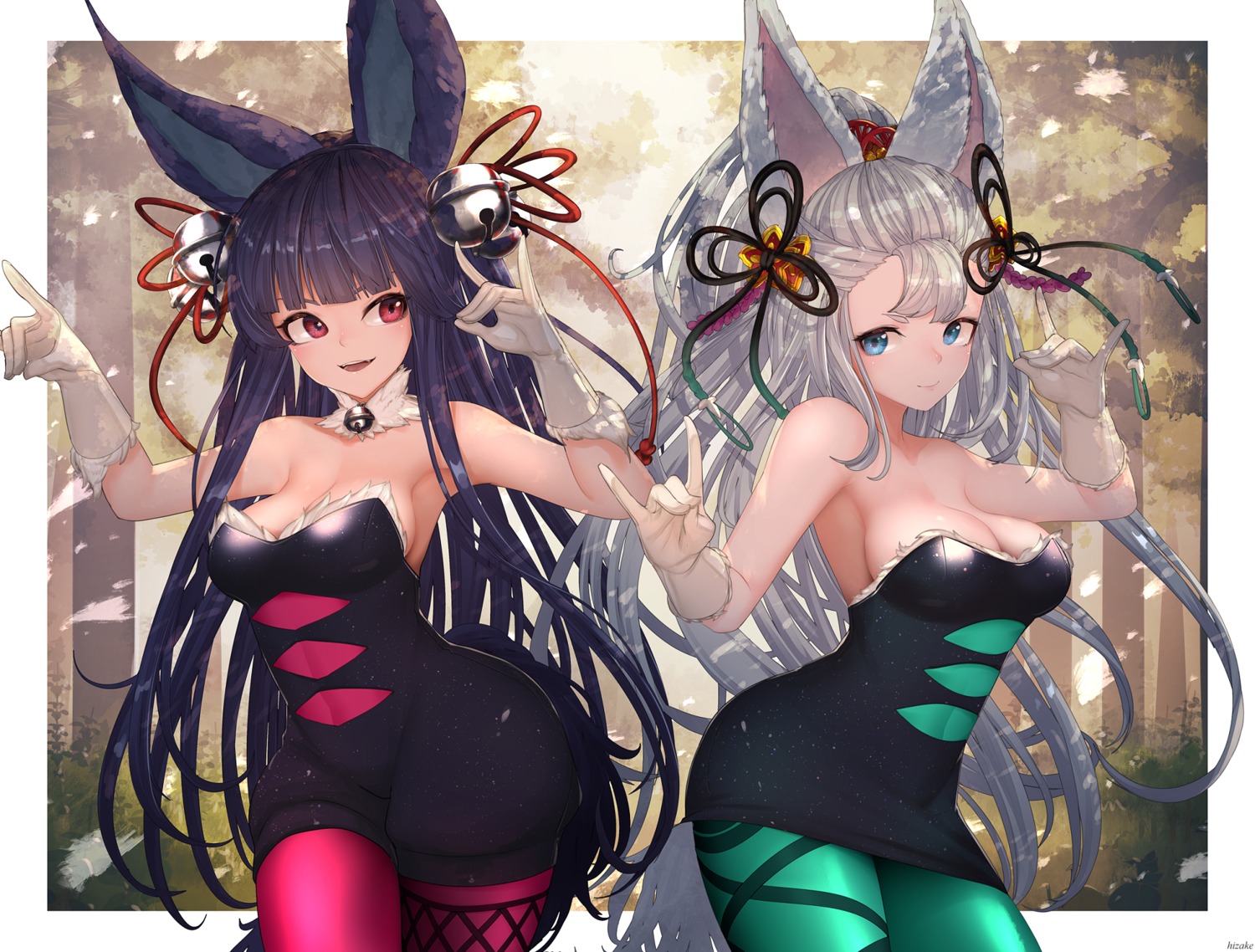 animal_ears cleavage cosplay dress granblue_fantasy hotaru_(splatoon) iida_(splatoon) kashu_(hizake) kitsune pantyhose socie_(granblue_fantasy) splatoon yuel_(granblue_fantasy)