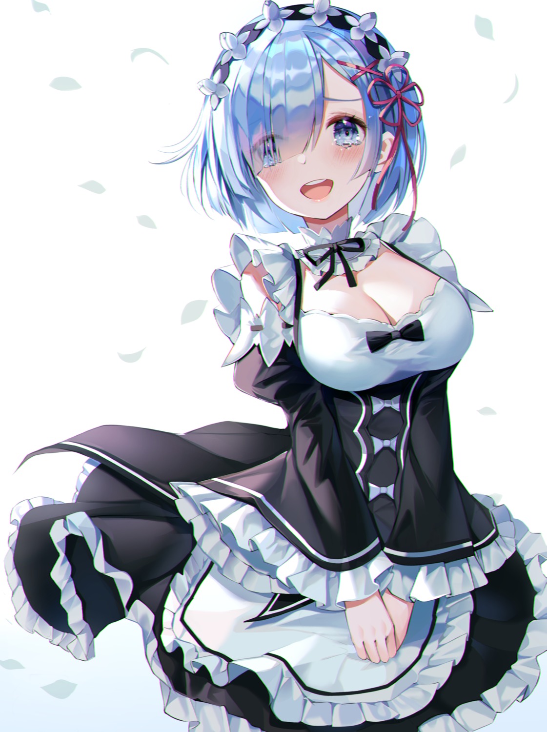 artist_revision buri_(retty9349) cleavage maid re_zero_kara_hajimeru_isekai_seikatsu rem_(re_zero) skirt_lift