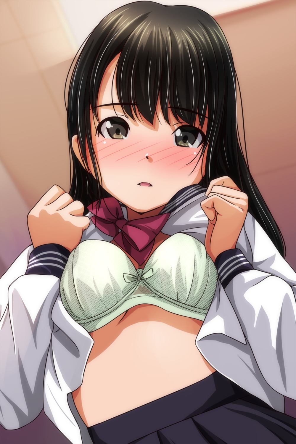 bra matsunaga_kouyou open_shirt seifuku undressing