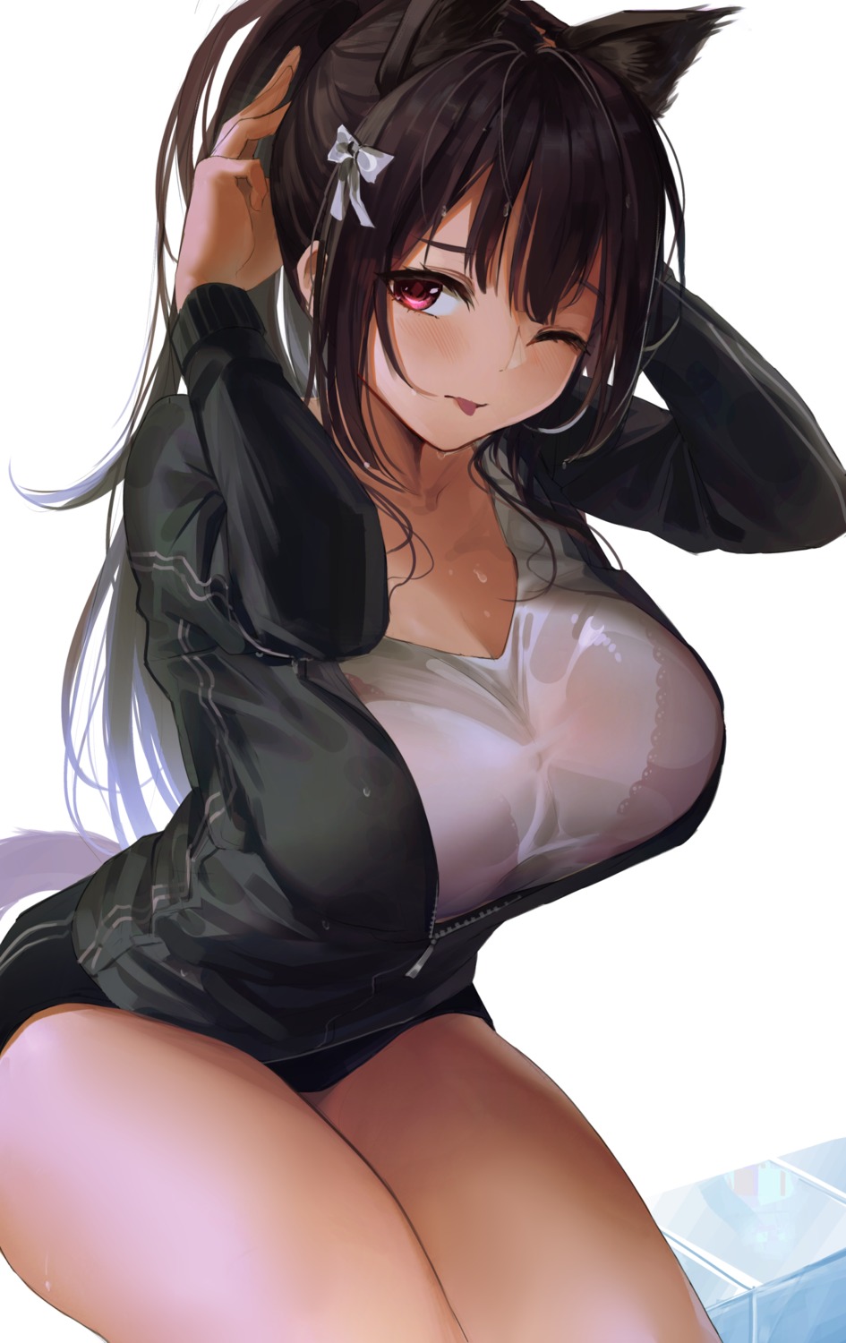 animal_ears bra fbreeze see_through tail wet wet_clothes