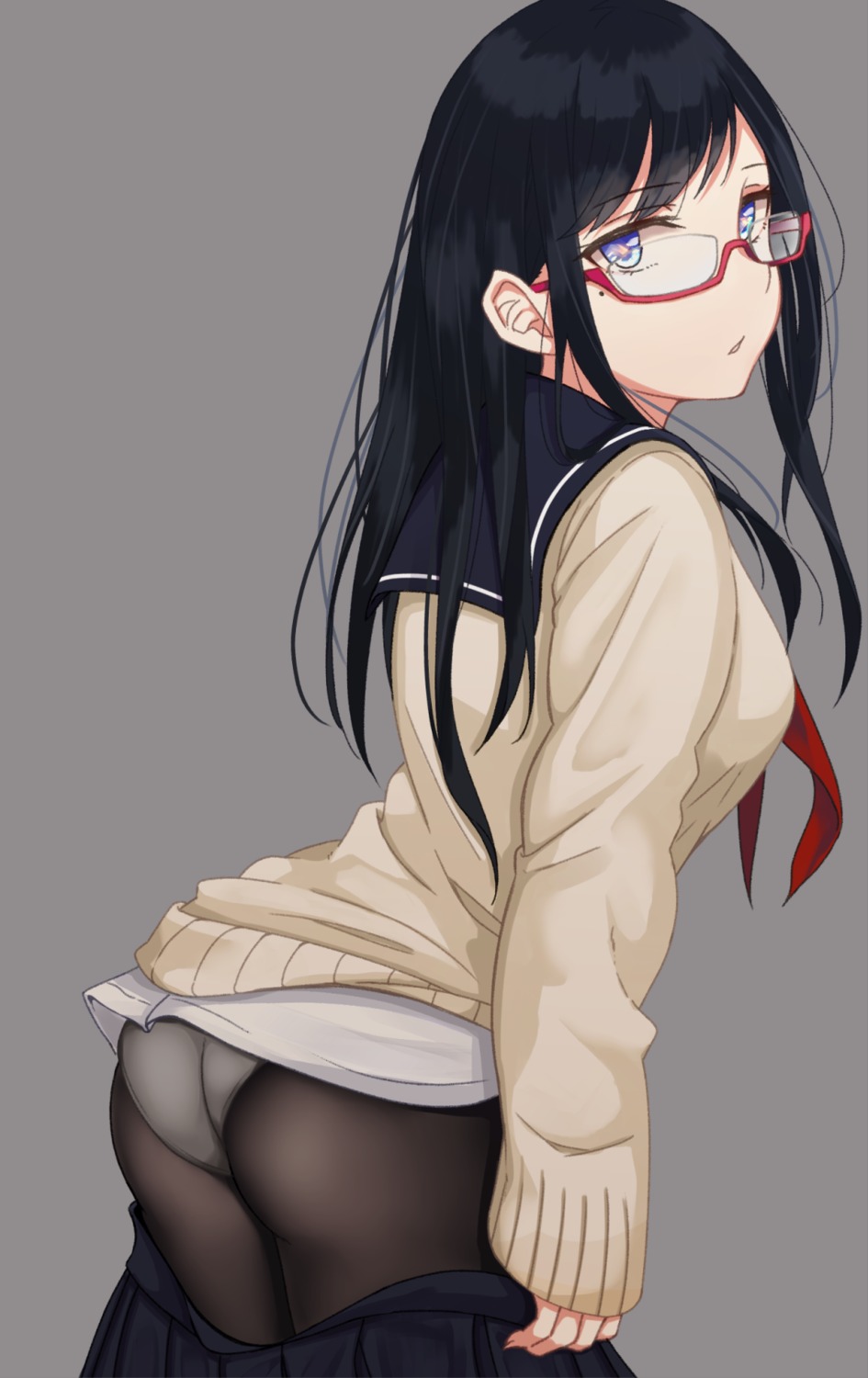 ass megane pantsu pantyhose saito_(artist) seifuku sweater undressing