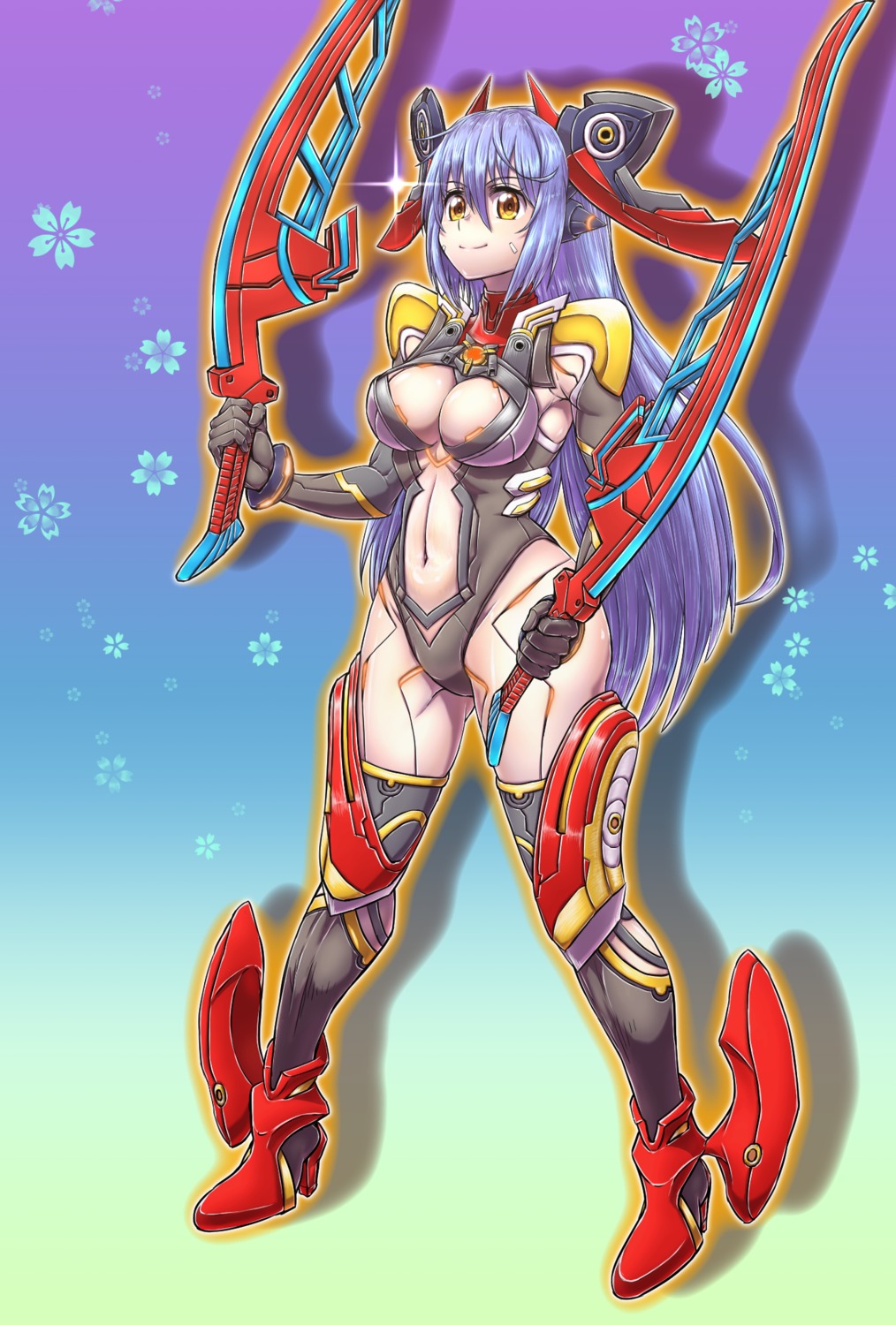 8kkin armor hana_(xenoblade_2) hana_jd heels leotard mecha_musume no_bra sword thighhighs xenoblade xenoblade_chronicles_2