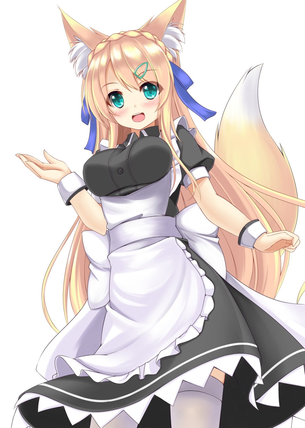 animal_ears kitsune maid sogaya tail thighhighs