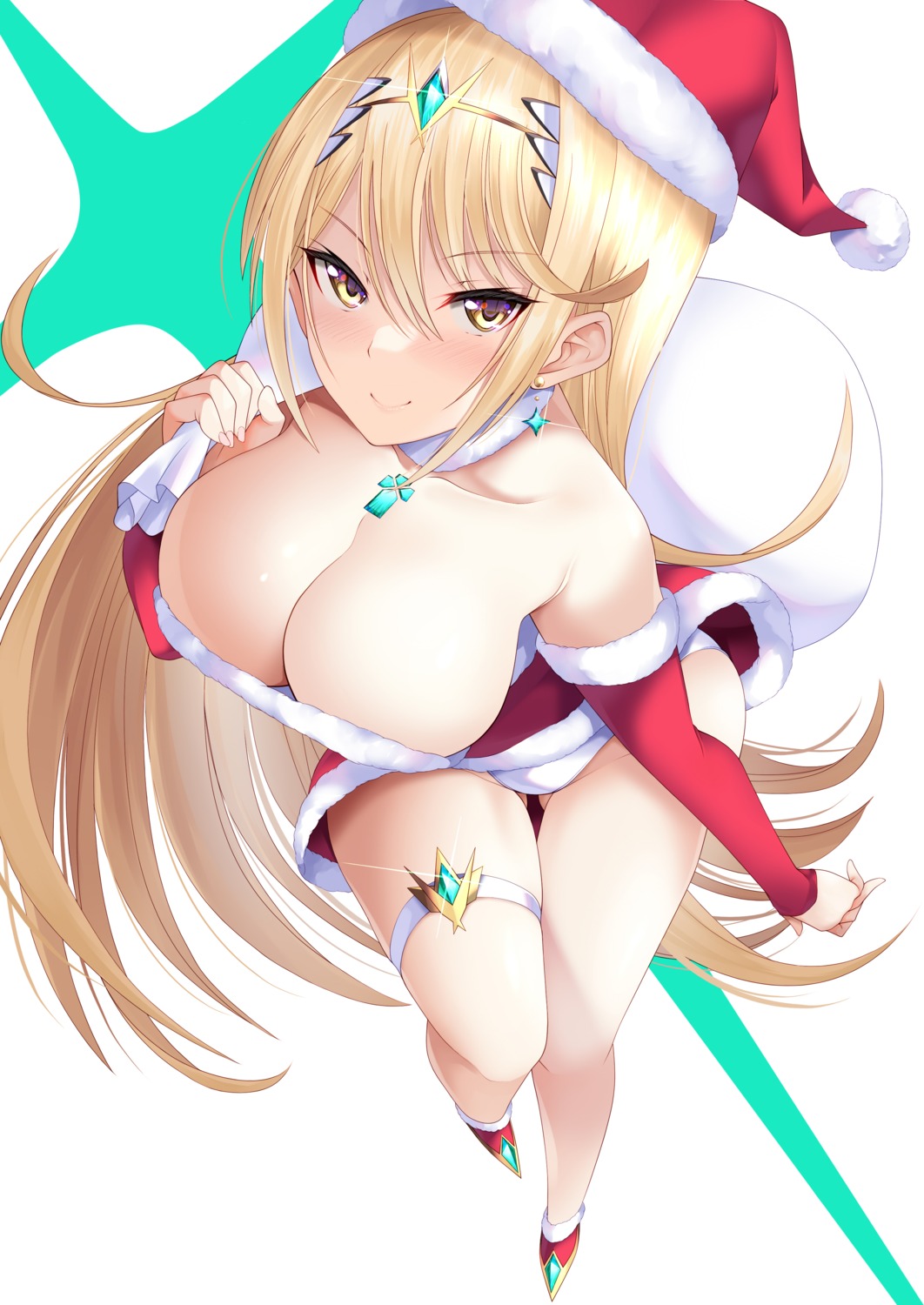 christmas daive garter hikari_(xenoblade_2) no_bra pantsu skirt_lift xenoblade_(series) xenoblade_2