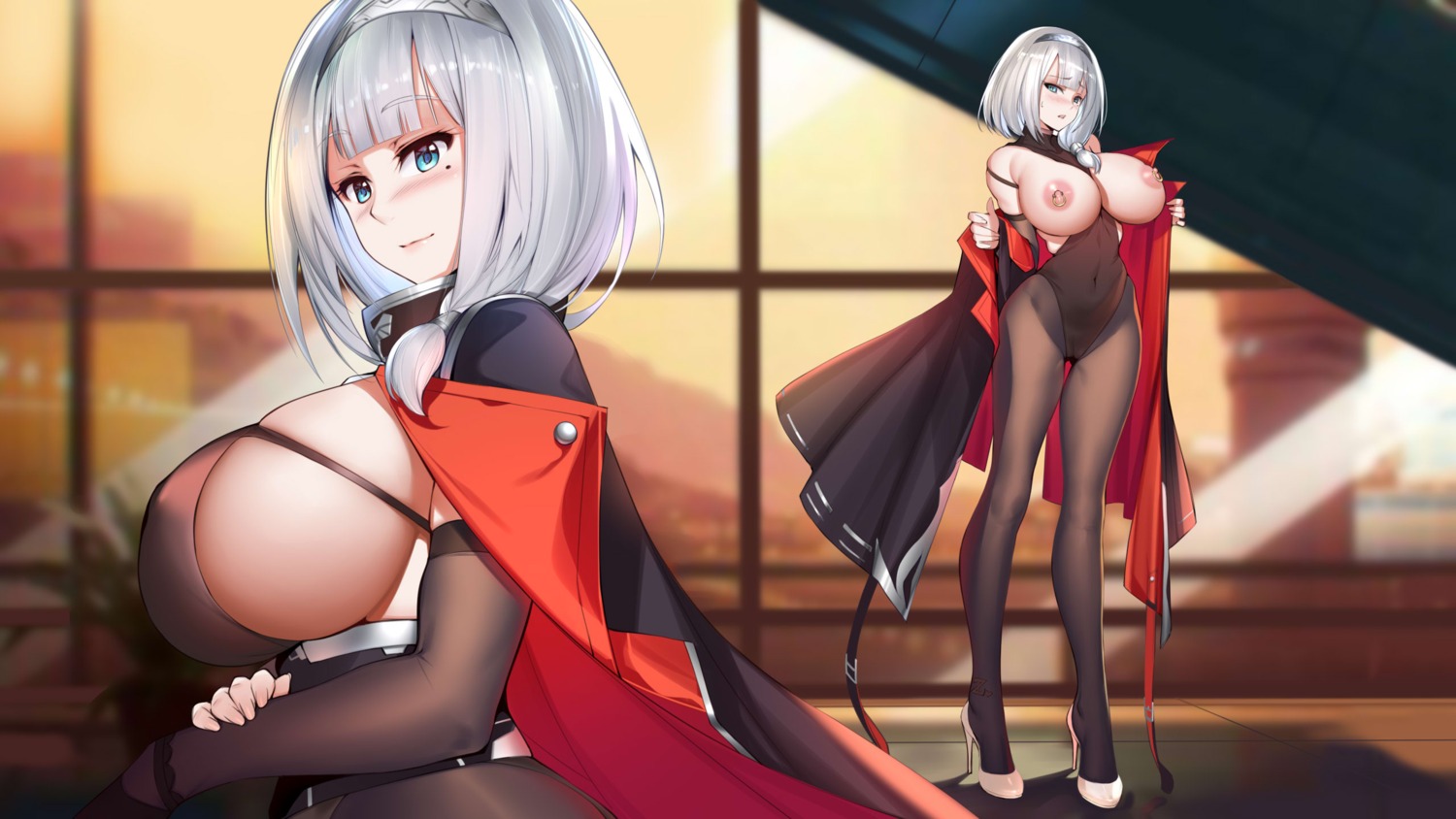 breasts cameltoe heels ice_dragon_(artist) jpeg_artifacts leotard nipples no_bra pantyhose see_through undressing wallpaper zhanjianshaonv