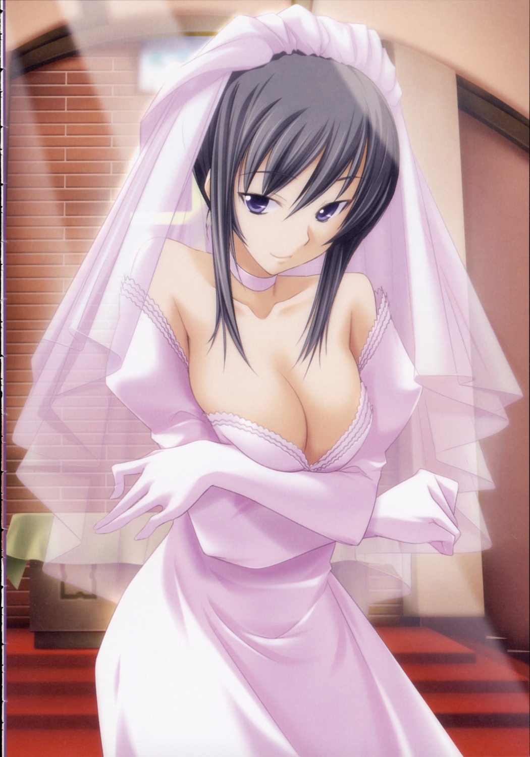 breast_hold cleavage cropme dress hizuki_shino kawagishi_keitarou shin_ringetsu wedding_dress