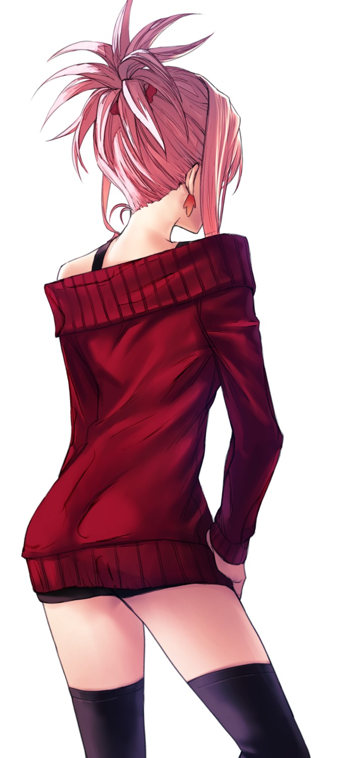 applekun dress fate/grand_order miyamoto_musashi_(fate/grand_order) sweater thighhighs