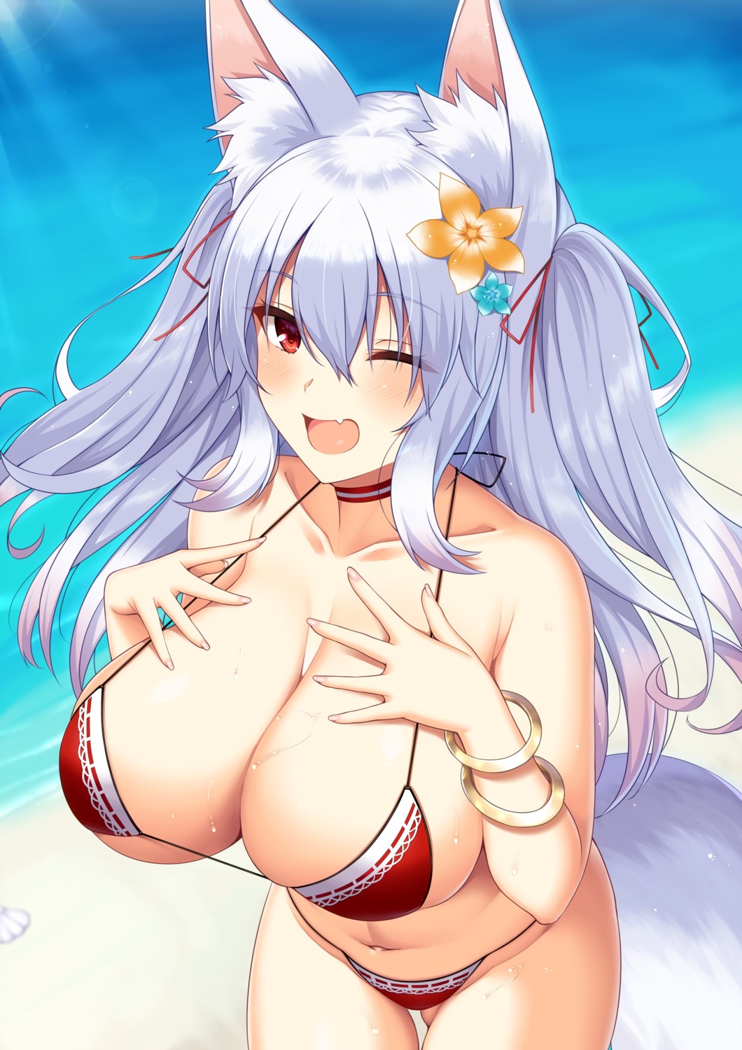 animal_ears bikini horosuke karin_(yashiro_sousaku) kitsune swimsuits tail wet