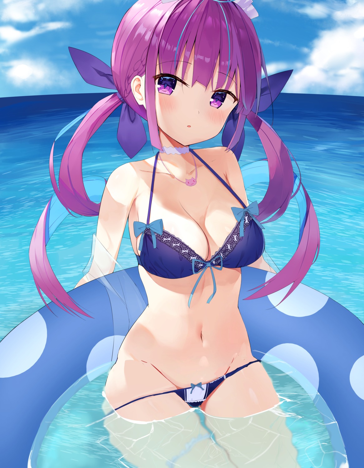 bikini hololive minato_aqua panty_pull swimsuits wardrobe_malfunction wet zhiyou_ruozhe