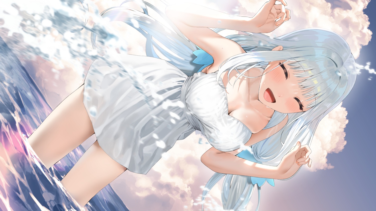 dress kagura_mea kagura_mea_channel sinomi summer_dress wallpaper wet