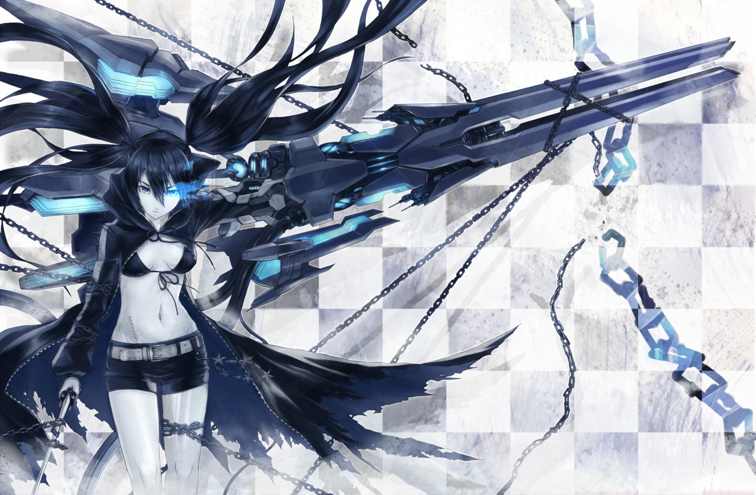 2d 4hands bikini_top black_rock_shooter black_rock_shooter_(character) bondage cleavage gun swimsuits sword vocaloid