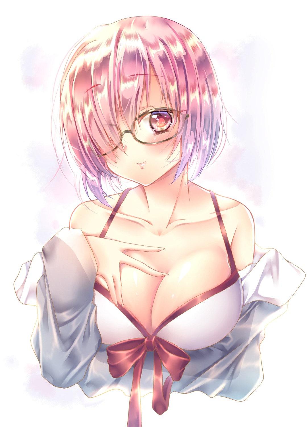 bikini_top cleavage fate/grand_order mash_kyrielight megane morisoba open_shirt see_through swimsuits