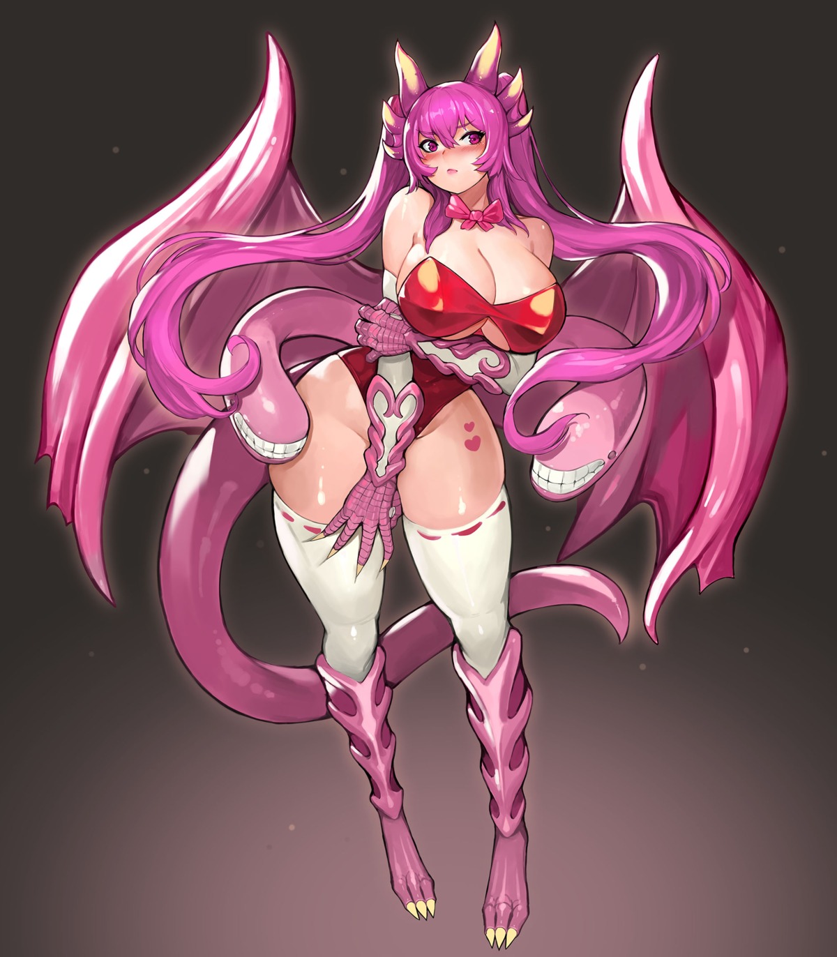 cleavage gurimjang horns jabberwock_(monster_girl_encyclopedia) leotard monster_girl monster_girl_encyclopedia no_bra tail thighhighs wings