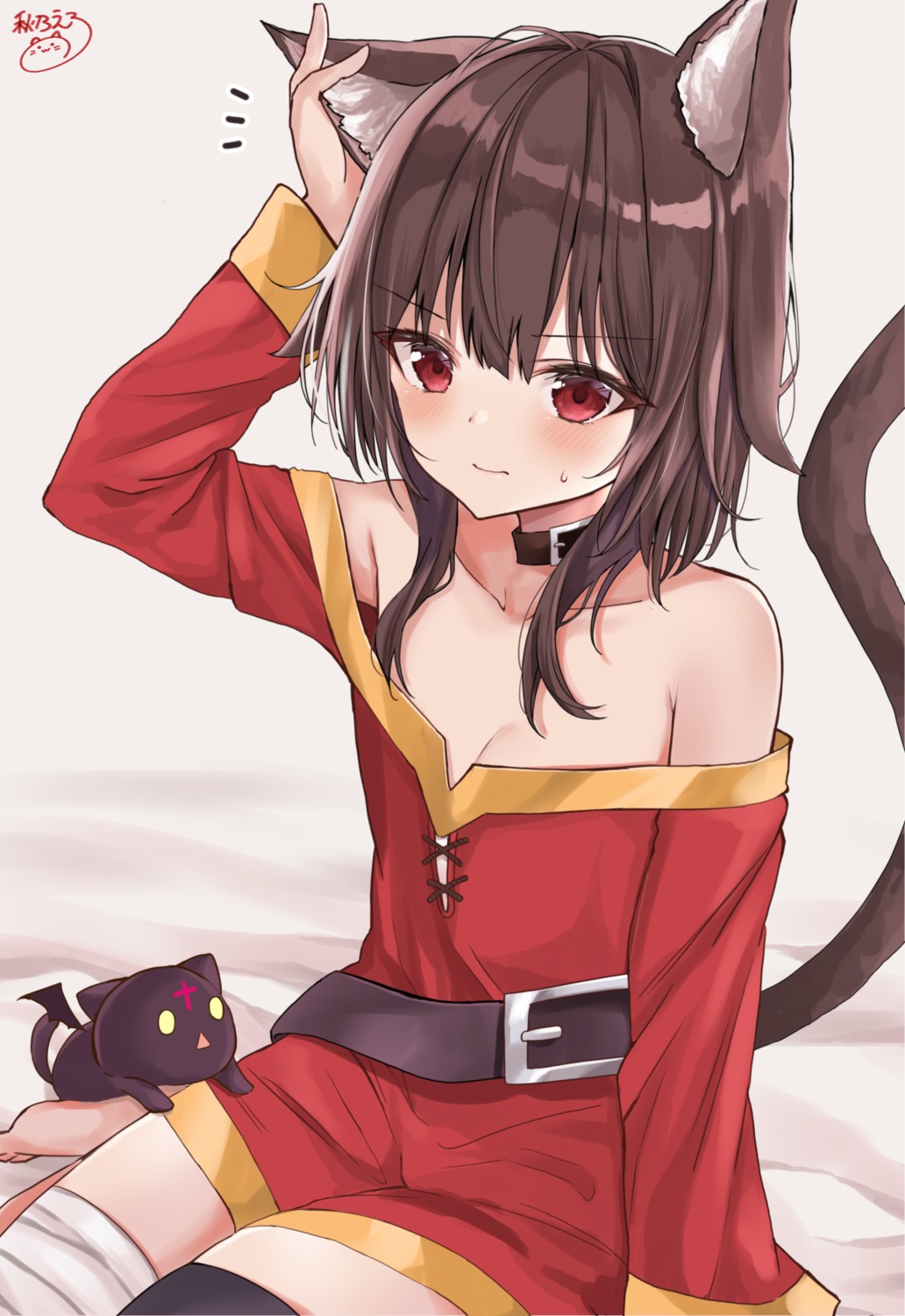 akino_ell animal_ears bandages chomusuke dress kono_subarashii_sekai_ni_shukufuku_wo! megumin neko nekomimi no_bra tail thighhighs