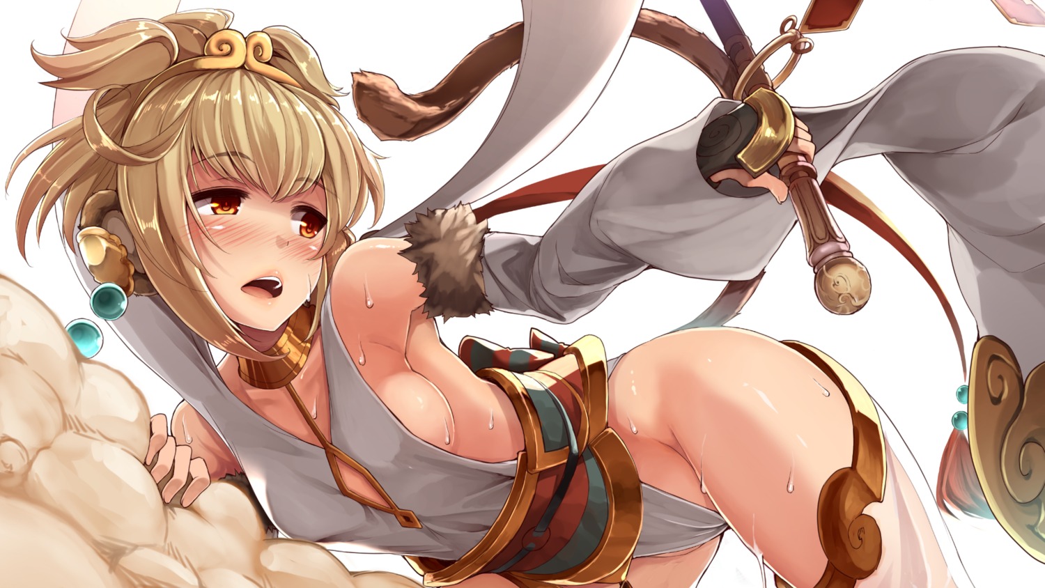 andira_(granblue_fantasy) animal_ears cameltoe eizan granblue_fantasy no_bra nopan see_through tail wallpaper weapon