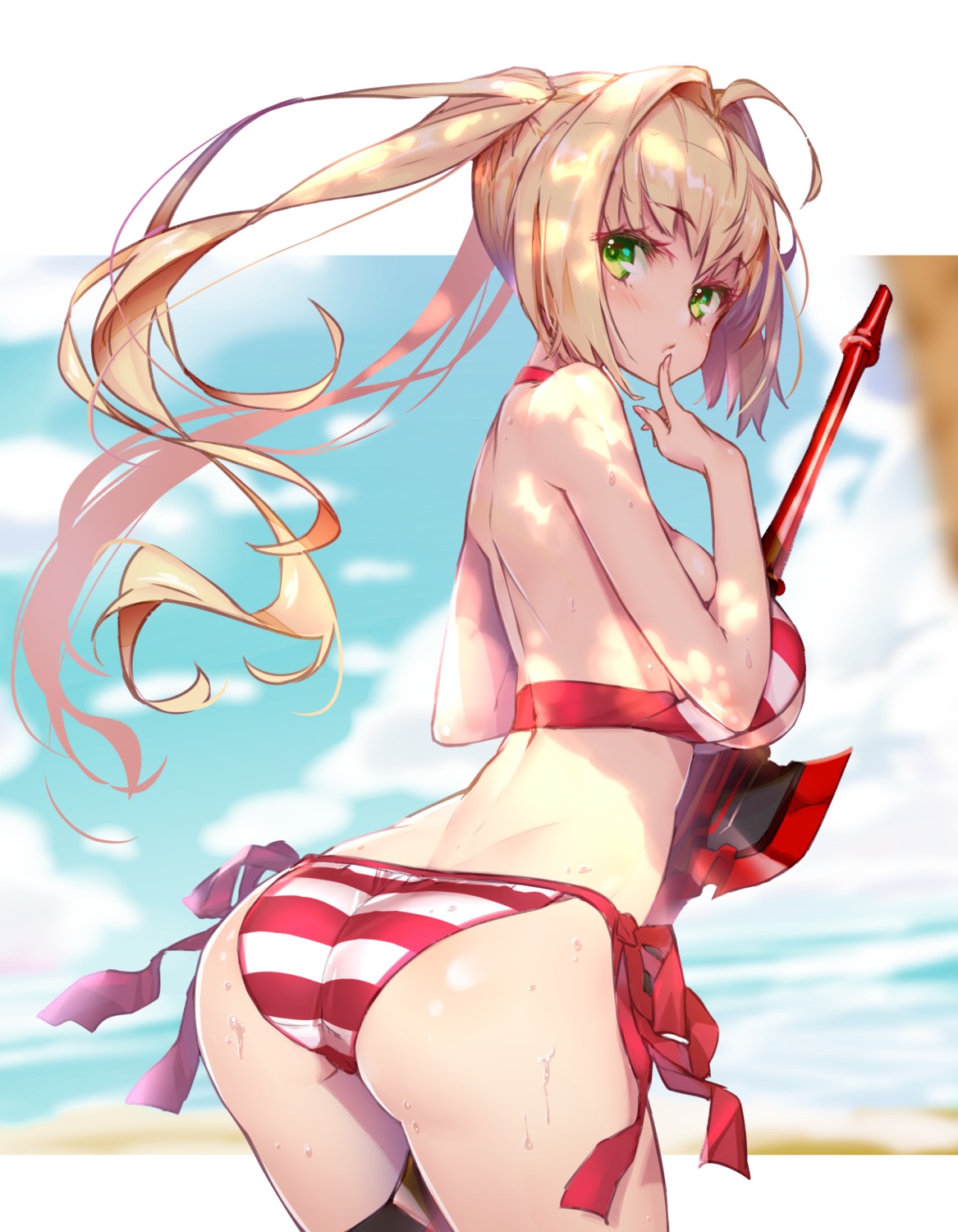 ass bikini cameltoe fate/grand_order hong_(white_spider) saber_extra swimsuits sword
