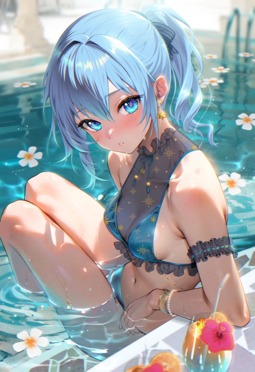 bikini hololive hoshimachi_suisei sakurano_tsukasa see_through swimsuits wet