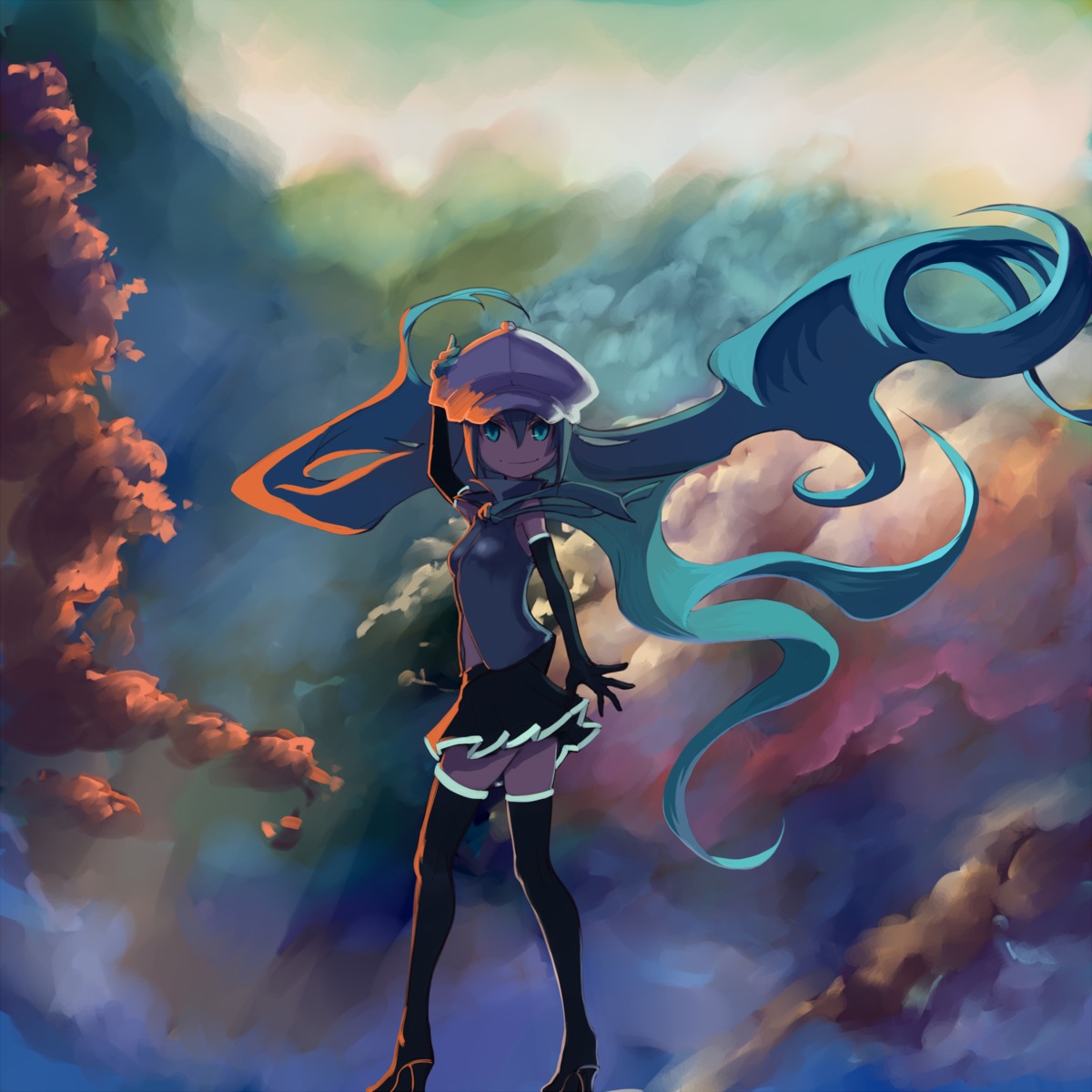 hatsune_miku kansousamehada landscape thighhighs vocaloid