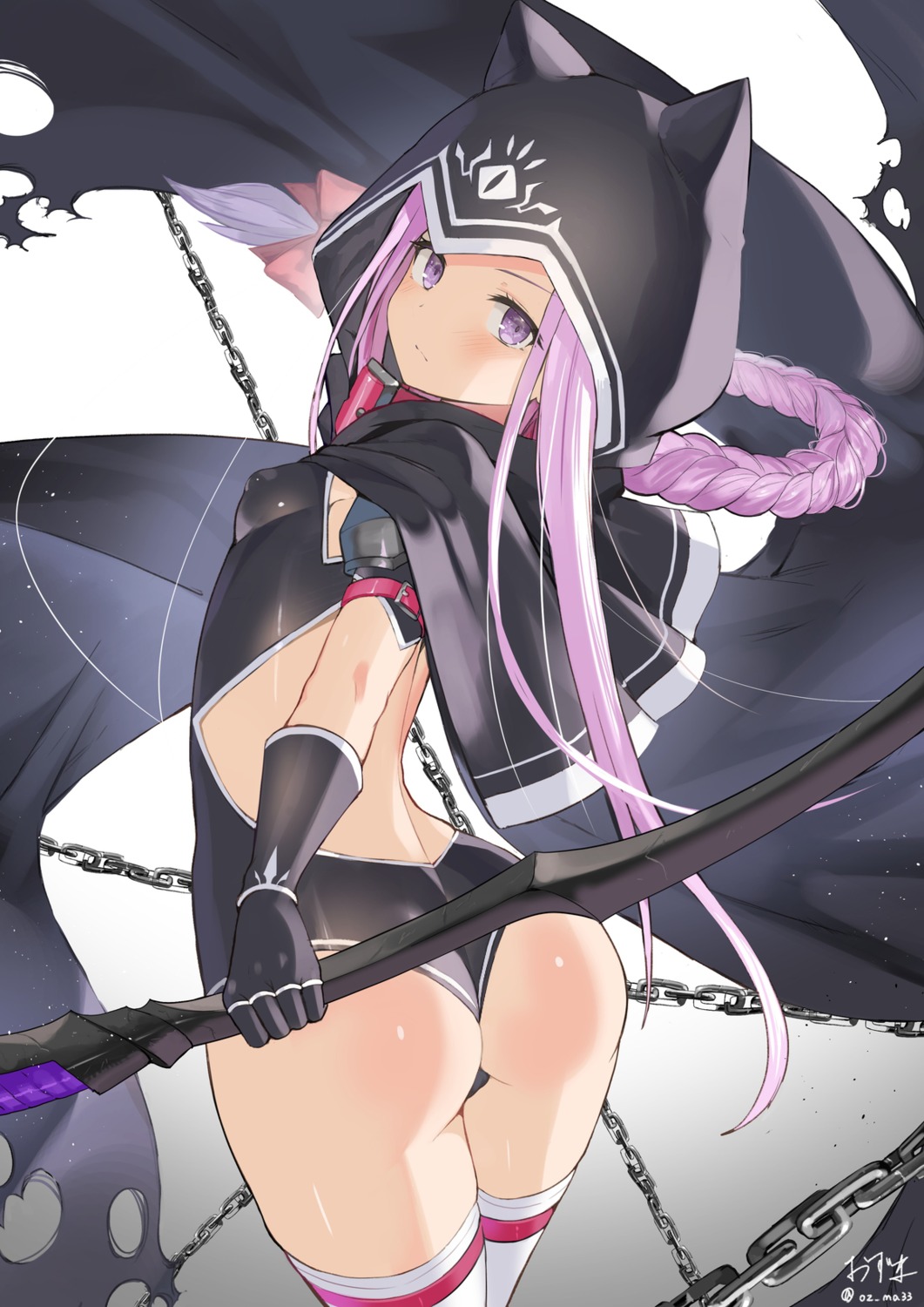 ass erect_nipples fate/grand_order leotard loli medusa_(lancer) oz_(user_zakk5472) thighhighs weapon