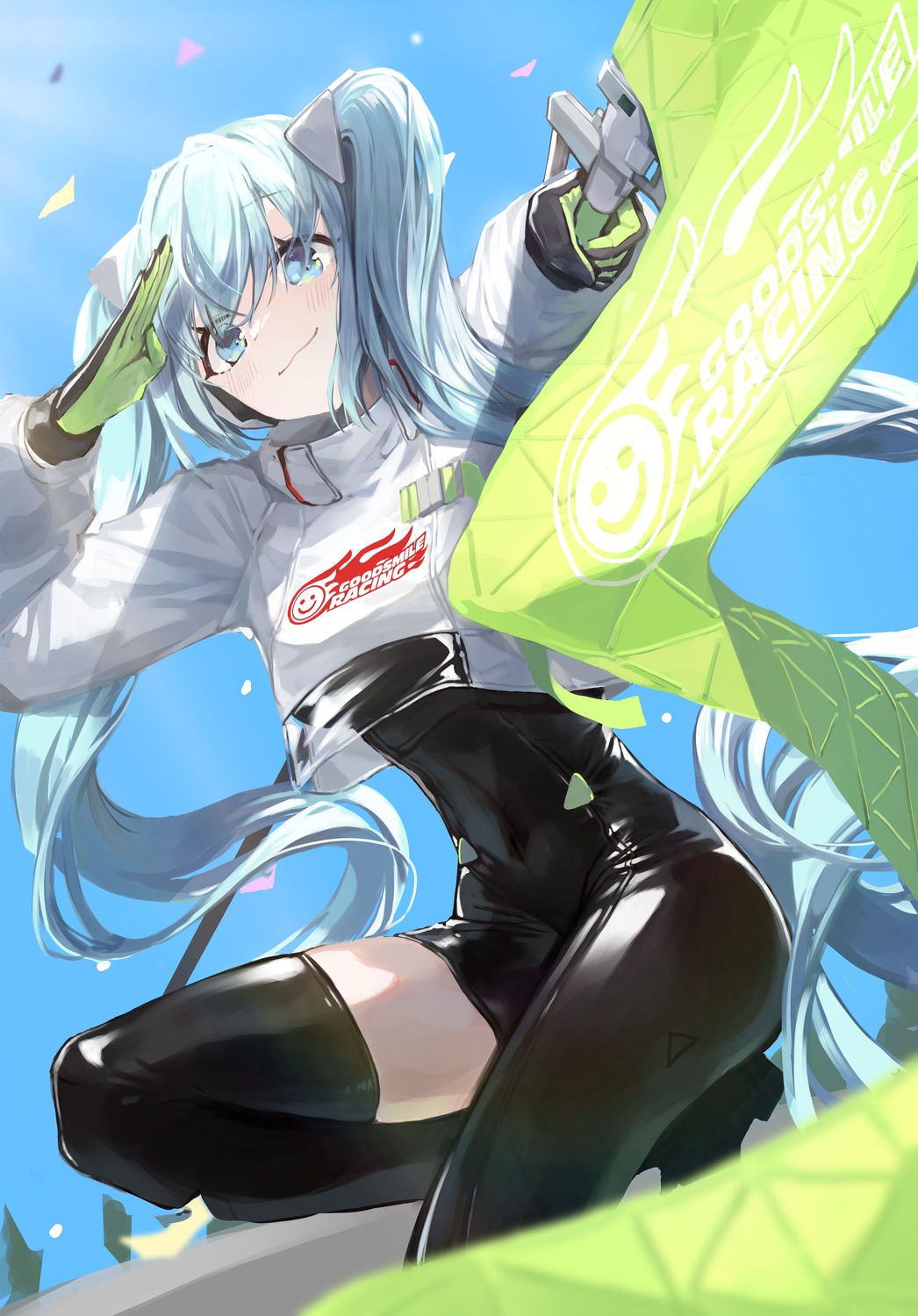 bodysuit goodsmile_racing hatsune_miku racing_miku see_through seorang thighhighs vocaloid