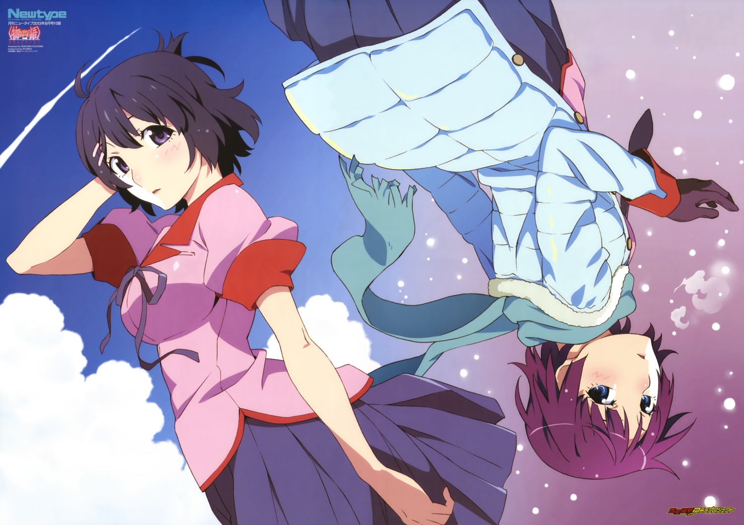 bakemonogatari hanekawa_tsubasa monogatari_(series) seifuku senjougahara_hitagi sugiyama_nobuhiro