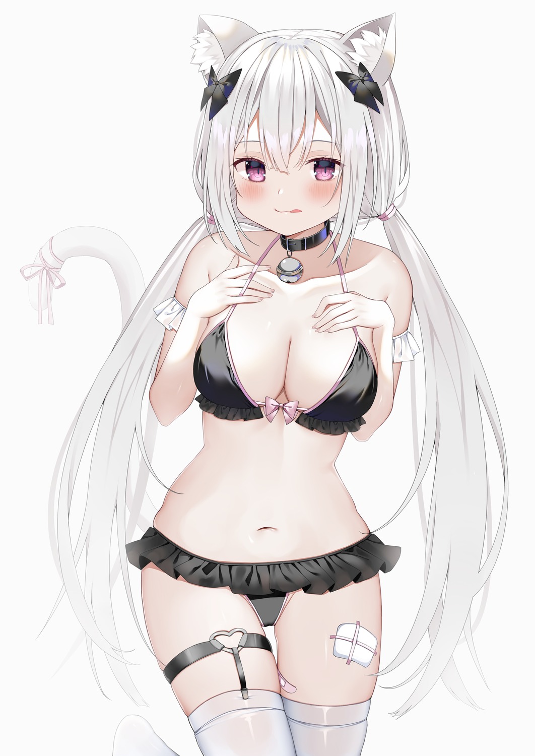 animal_ears bandaid bikini garter mymerody4649 nekomimi stockings swimsuits tail thighhighs