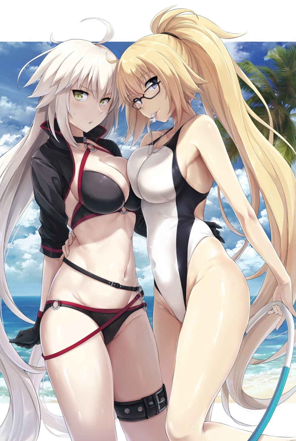 akita_hika bikini cleavage fate/grand_order garter jeanne_d'arc jeanne_d'arc_(alter)_(fate) megane swimsuits symmetrical_docking