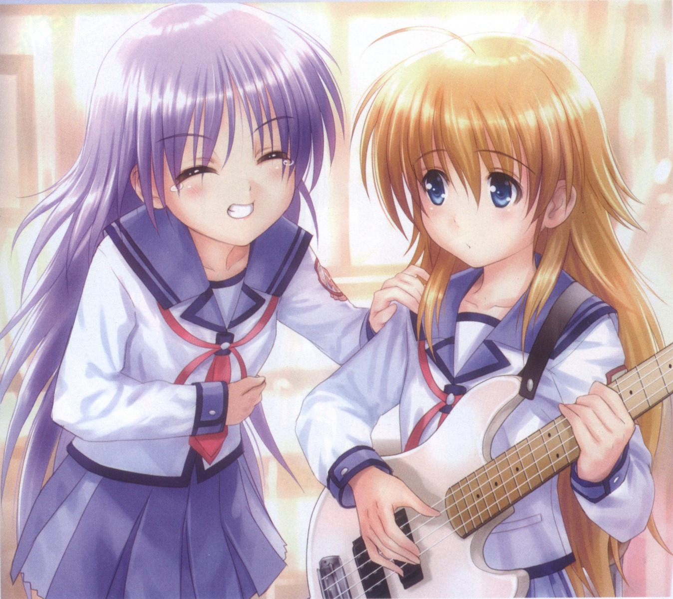 angel_beats! bleed_through goto-p guitar irie_miyuki screening seifuku sekine_shiori